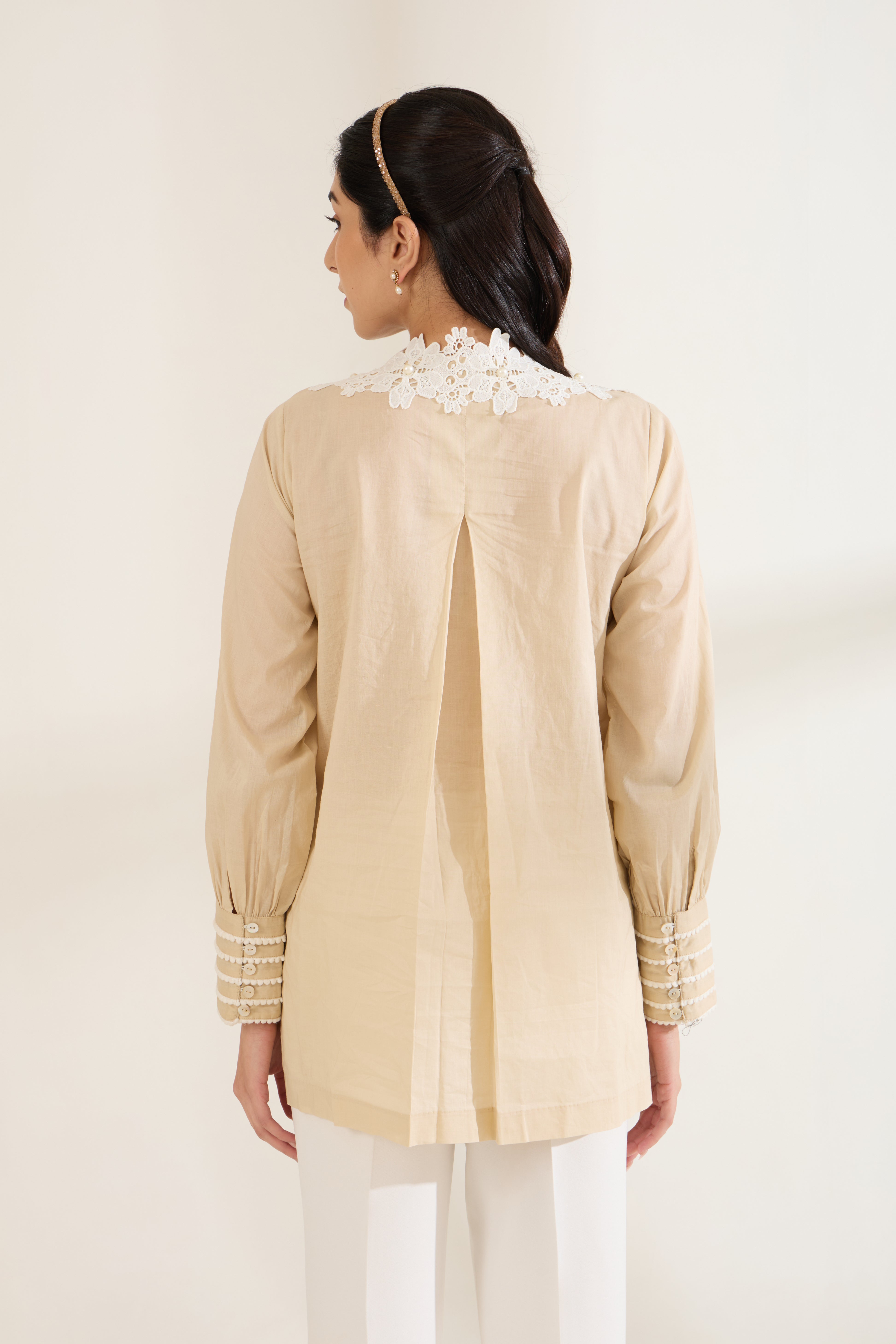 LATTICE LACE COTTON SHIRT