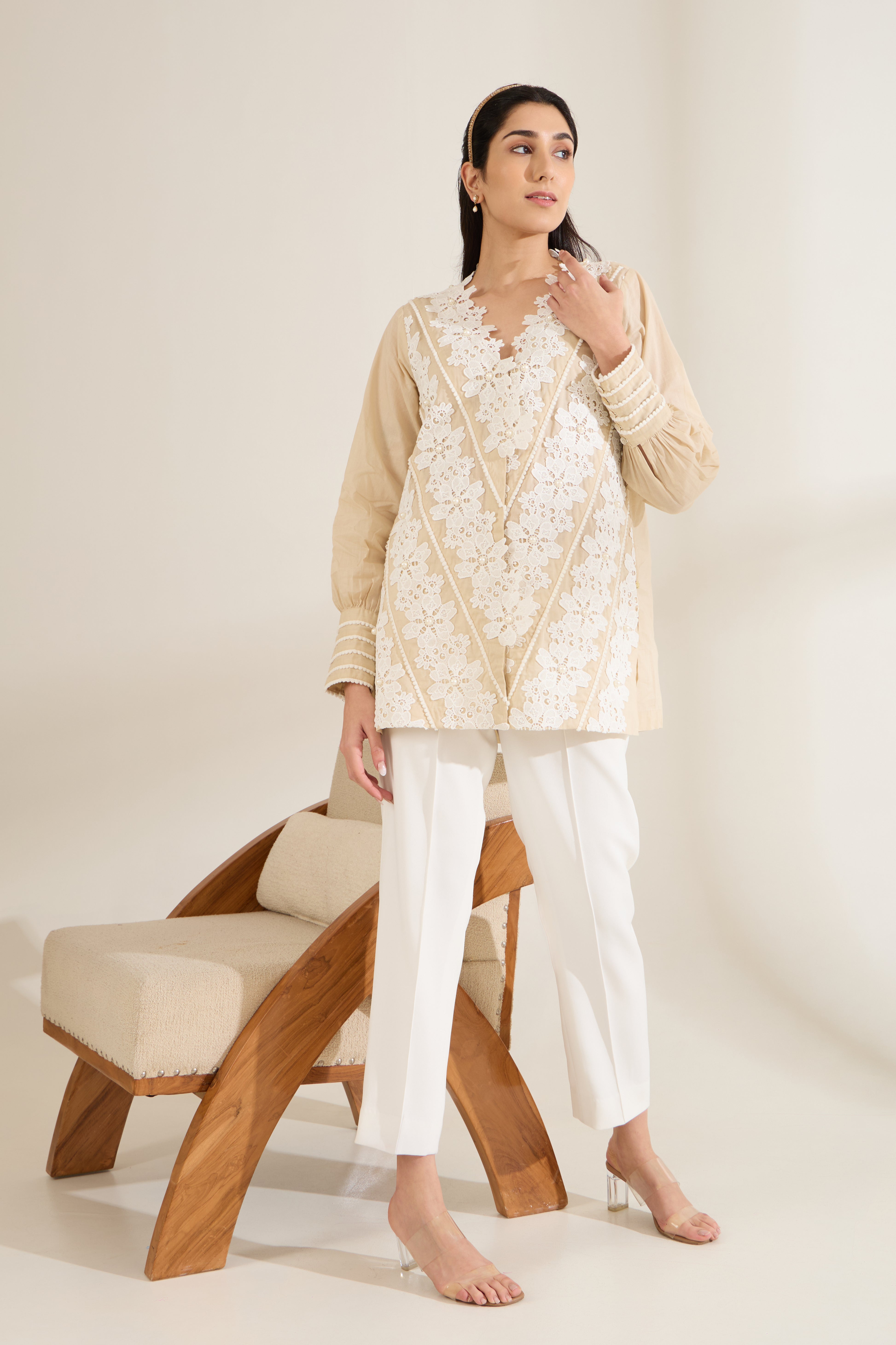 LATTICE LACE COTTON SHIRT