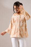ORNATE beige lace poplin shirt — front view | Haus of Handmade
