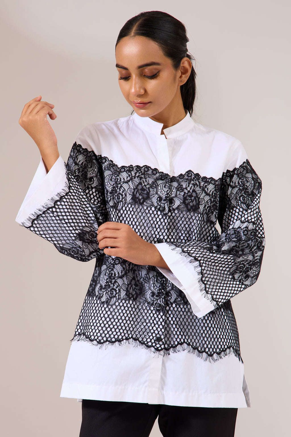 ORNATE white poplin shirt — front view | Haus of Handmade