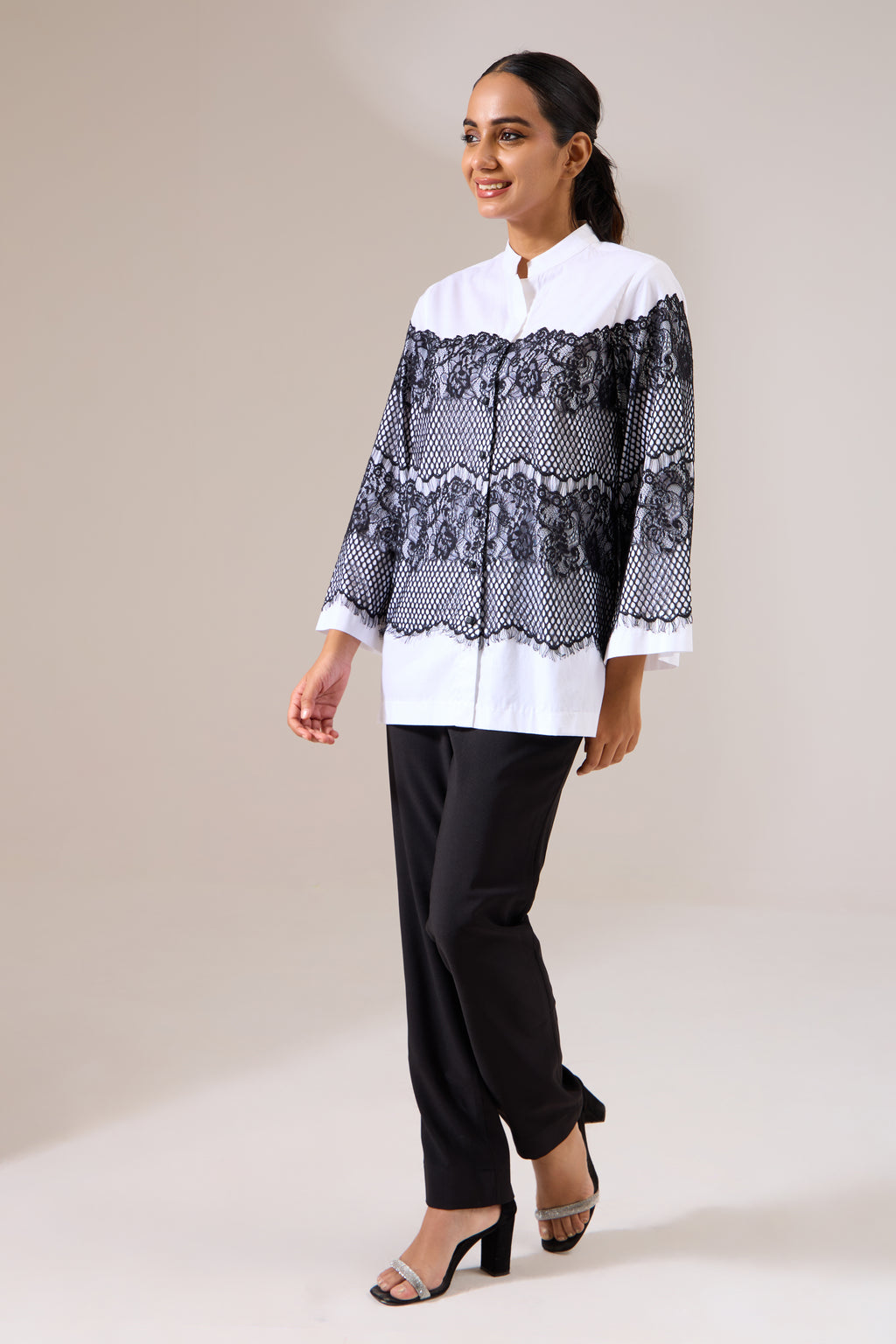 ORNATE white poplin shirt — side view | Haus of Handmade