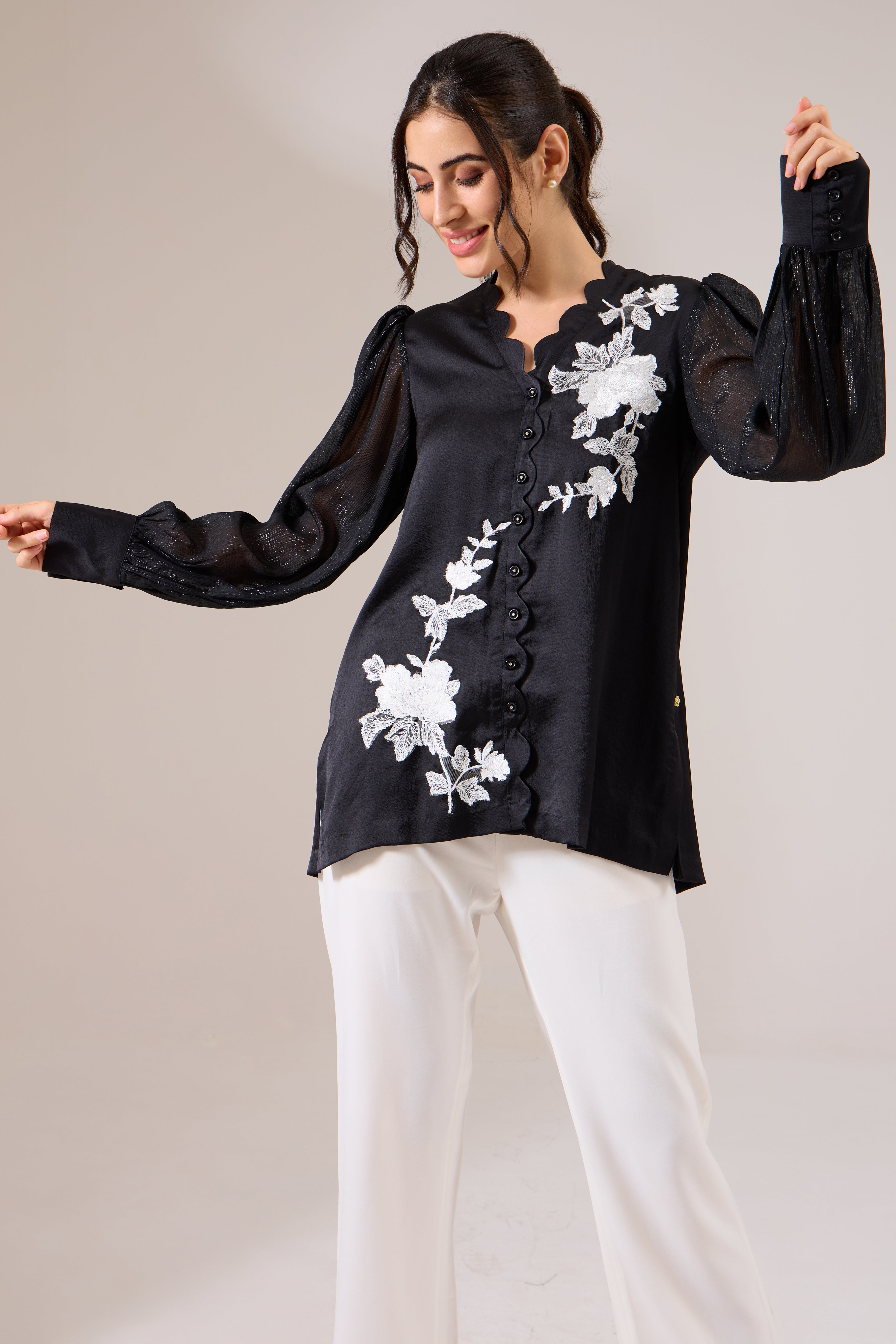 Garland formal crepe shirt — back view | Haus of Handmade