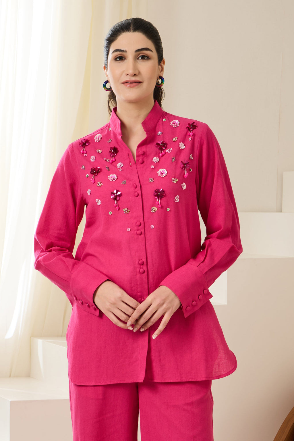 GULAARI Sequined Linen Shirt — front view | Haus of Handmade