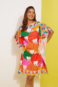 FUNKYFACE printed short kaftan dress — front view | Haus of Handmade
