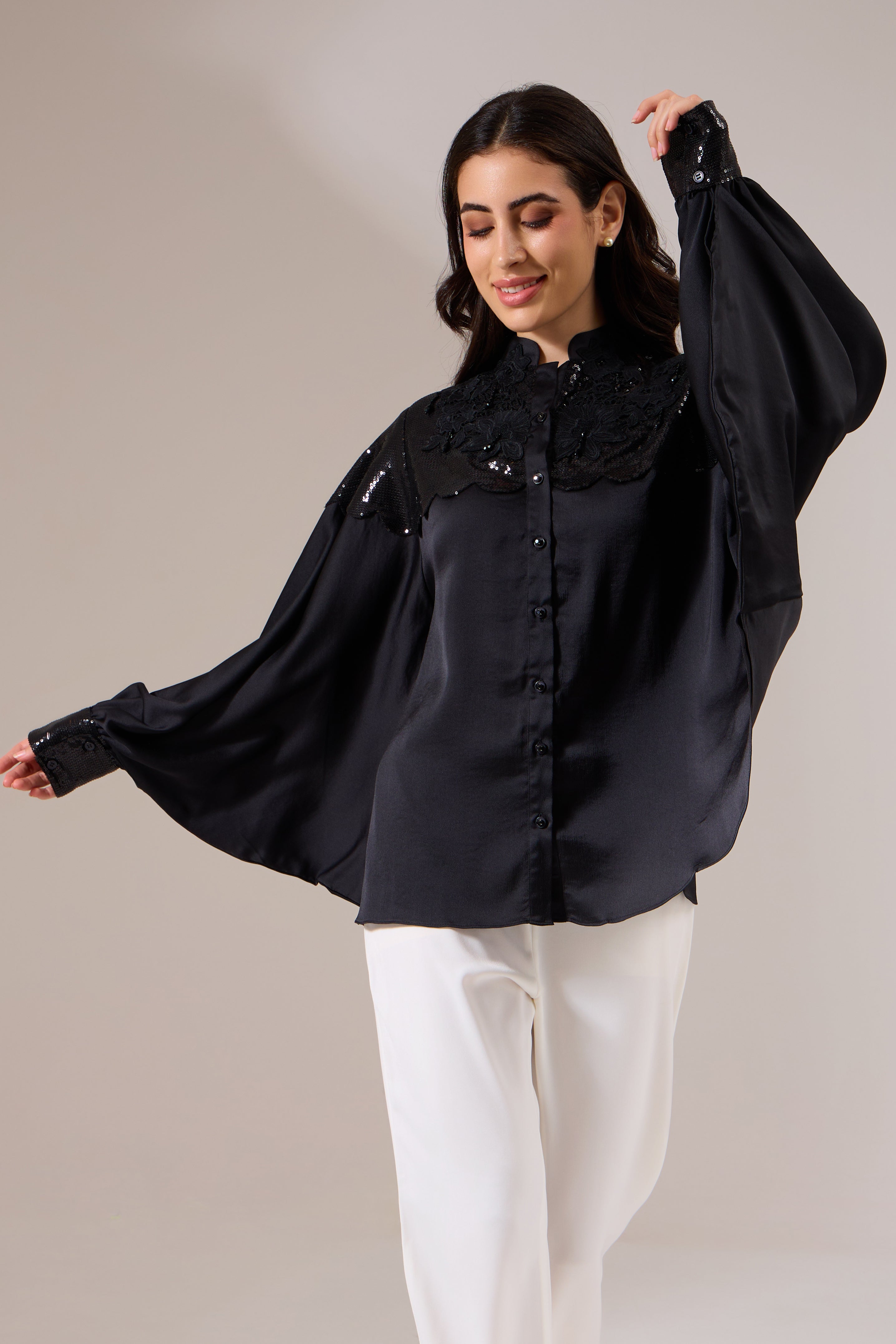 VANITY Formal Black Cape Top