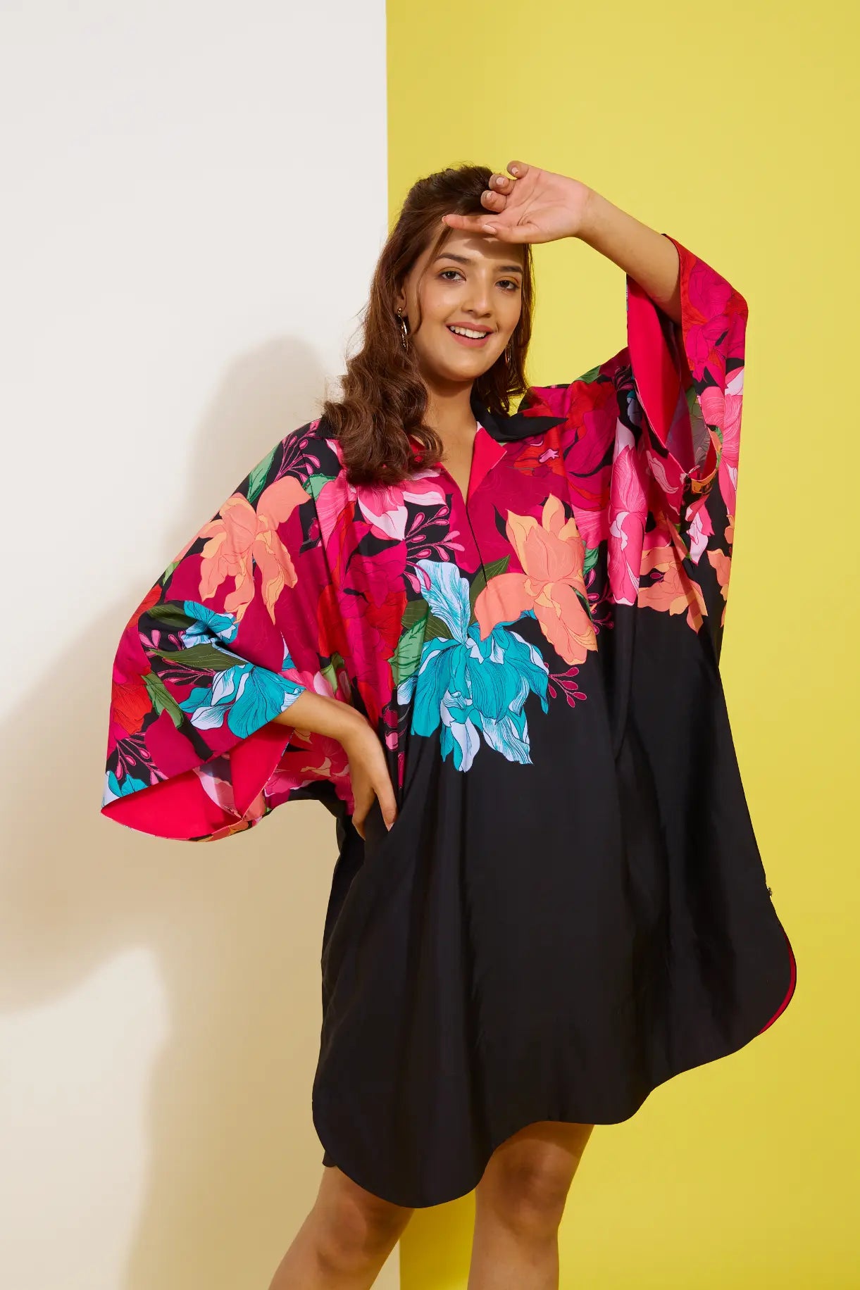 PIXIE printed kaftan short dress — side view | Haus of Handmade