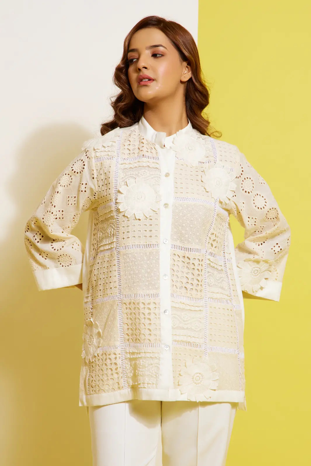 VANILLA cotton schiffli shirt — front view | Haus of Handmade