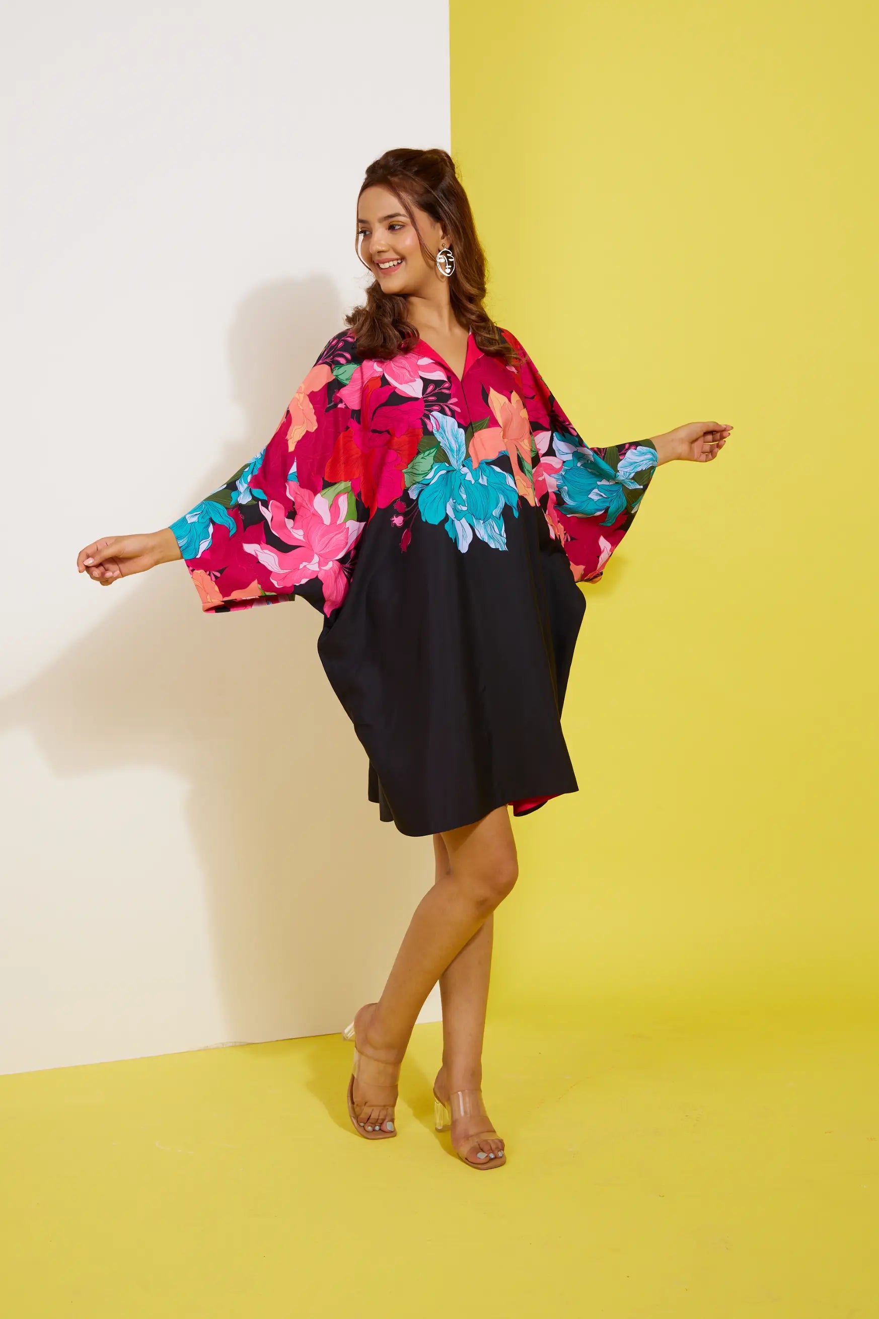 PIXIE printed kaftan short dress — back view | Haus of Handmade