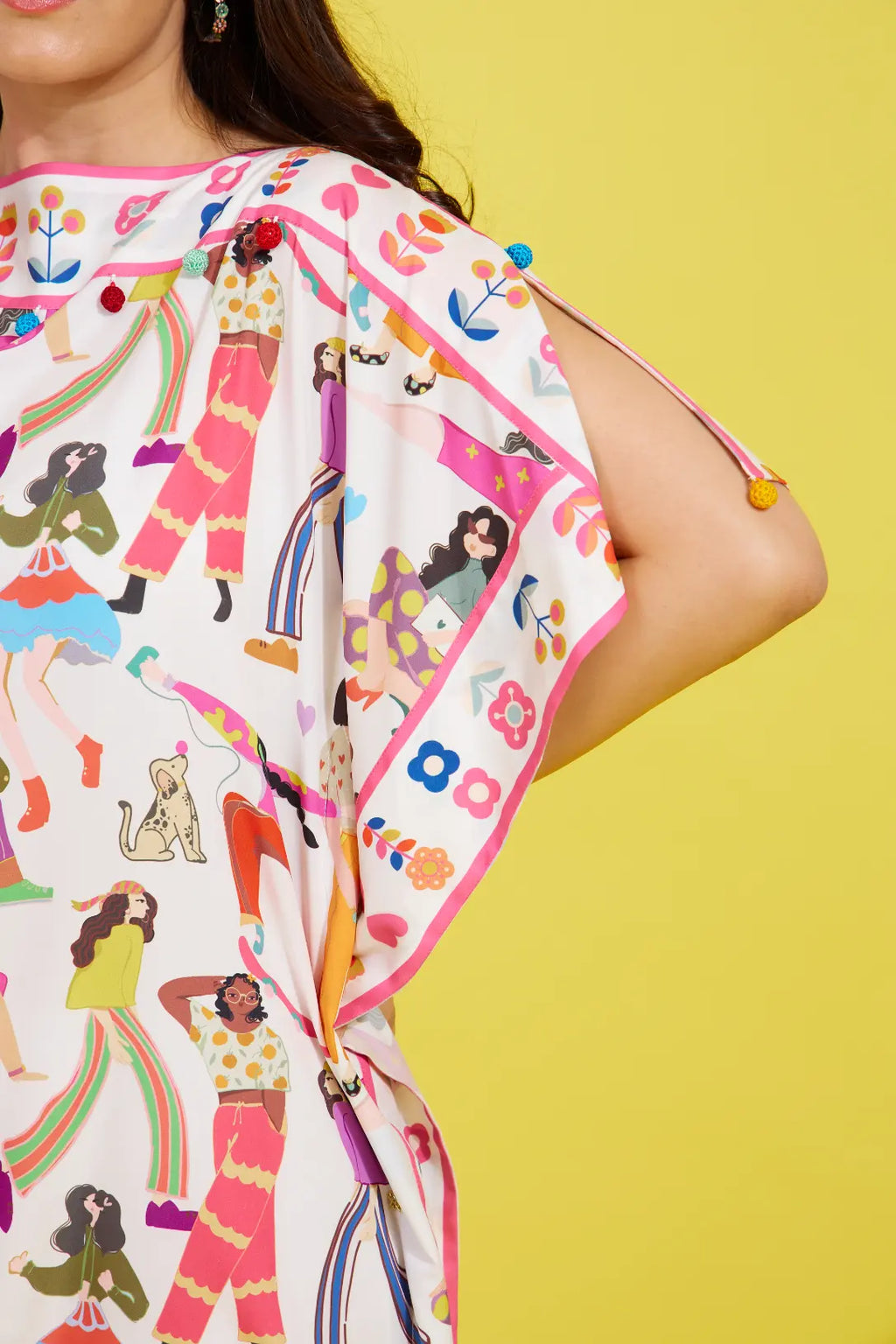SOCIAL DRAMA printed short kaftan dress — back view | Haus of Handmade