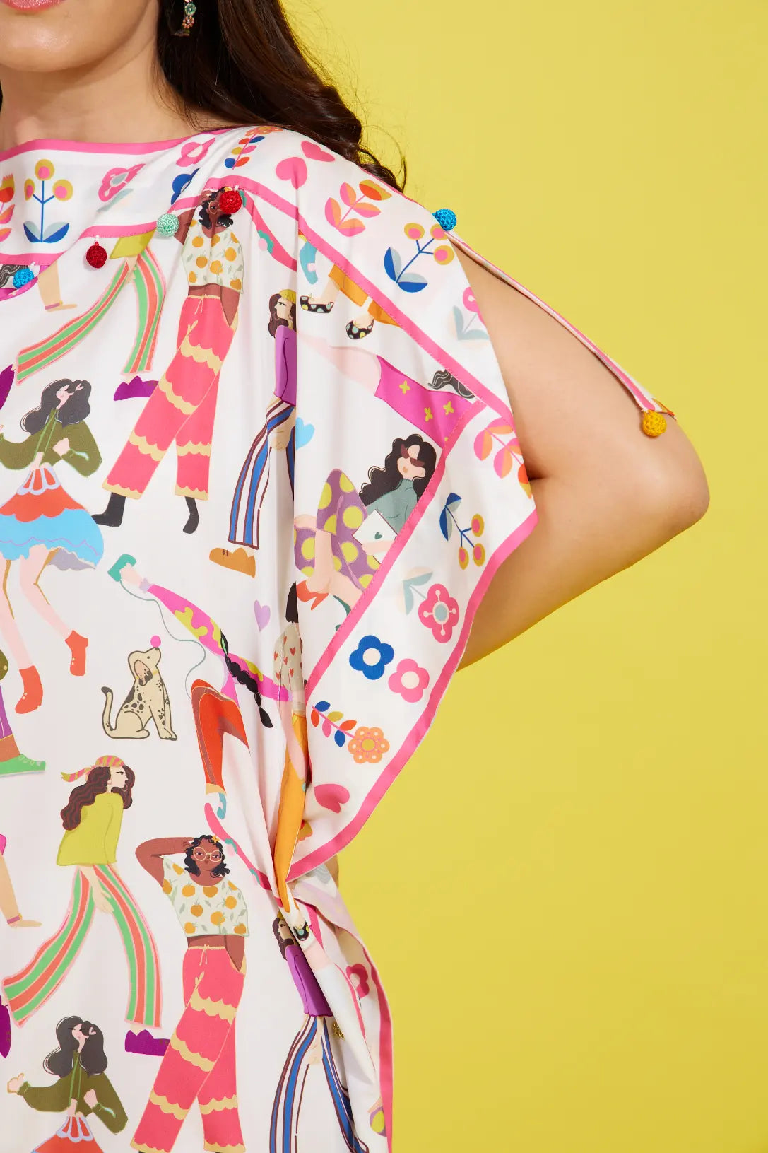 SOCIAL DRAMA printed short kaftan dress — back view | Haus of Handmade