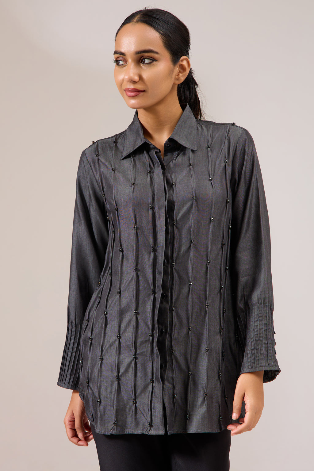 FIREFLY formal denim shirt — side view | Haus of Handmade