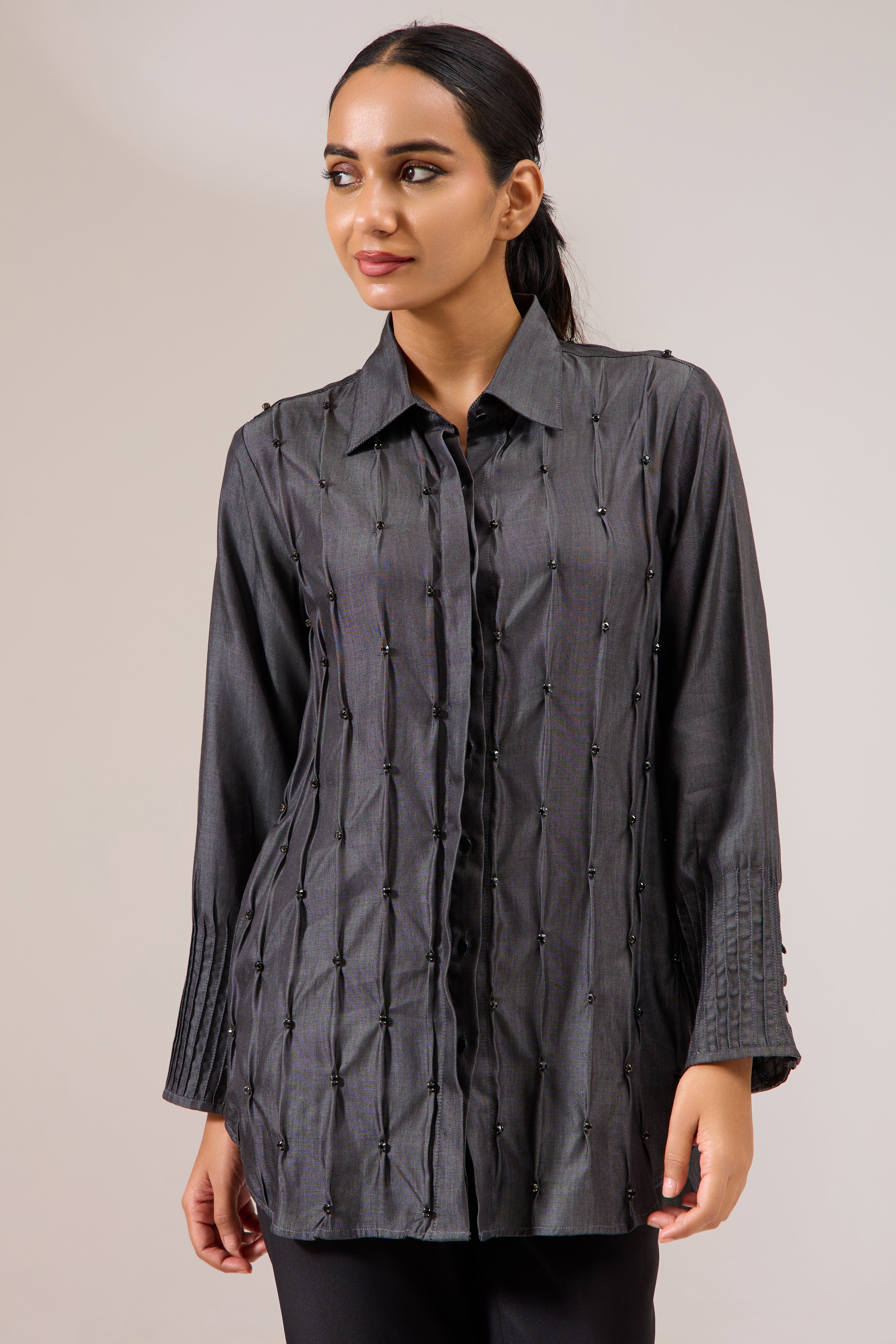 FIREFLY formal denim shirt — side view | Haus of Handmade