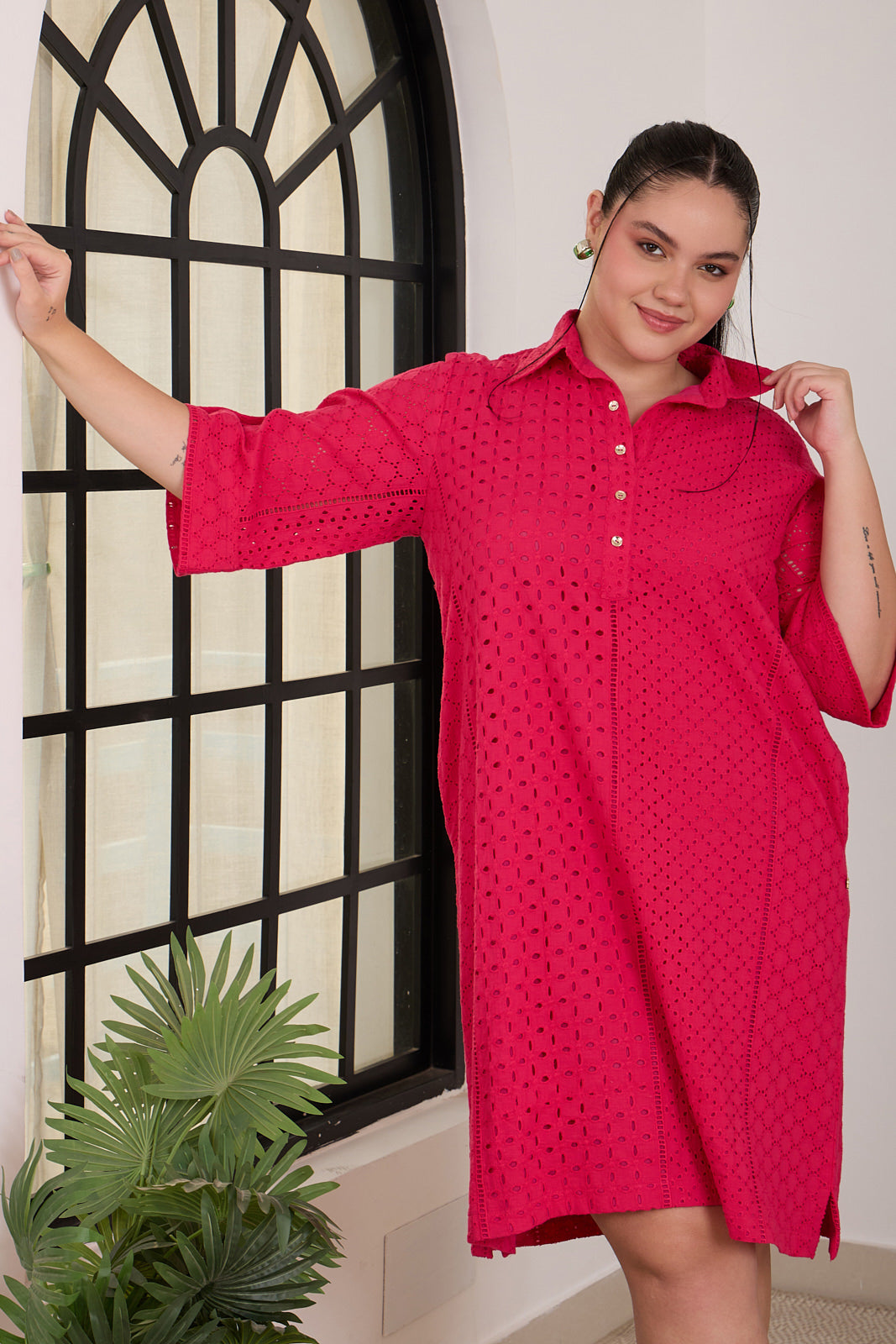 Pink Cotton Shirt Dress