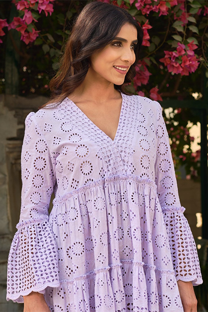 Layla Dress in cotton schiffli — back view | Haus of Handmade