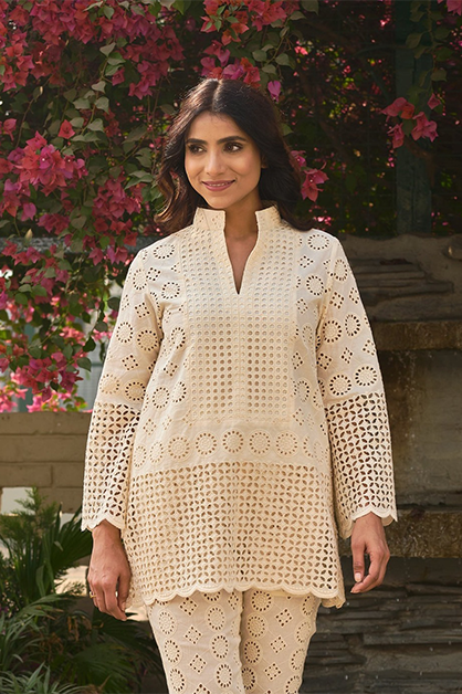 Allure cotton schiffli co-ord set — front view | Haus of Handmade