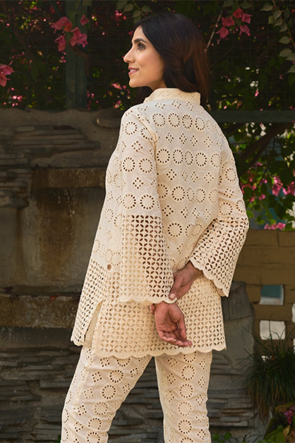 Allure cotton schiffli co-ord set — side view | Haus of Handmade