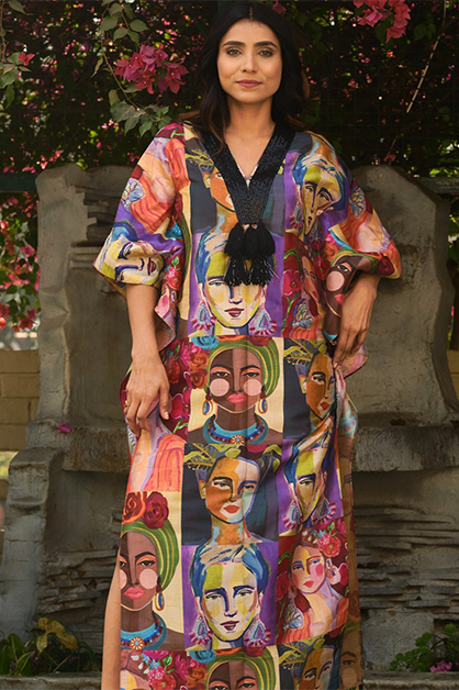 Frida printed kaftan — front view | Haus of Handmade