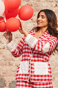 Red Gingham Jacket in cotton checks — front view | Haus of Handmade