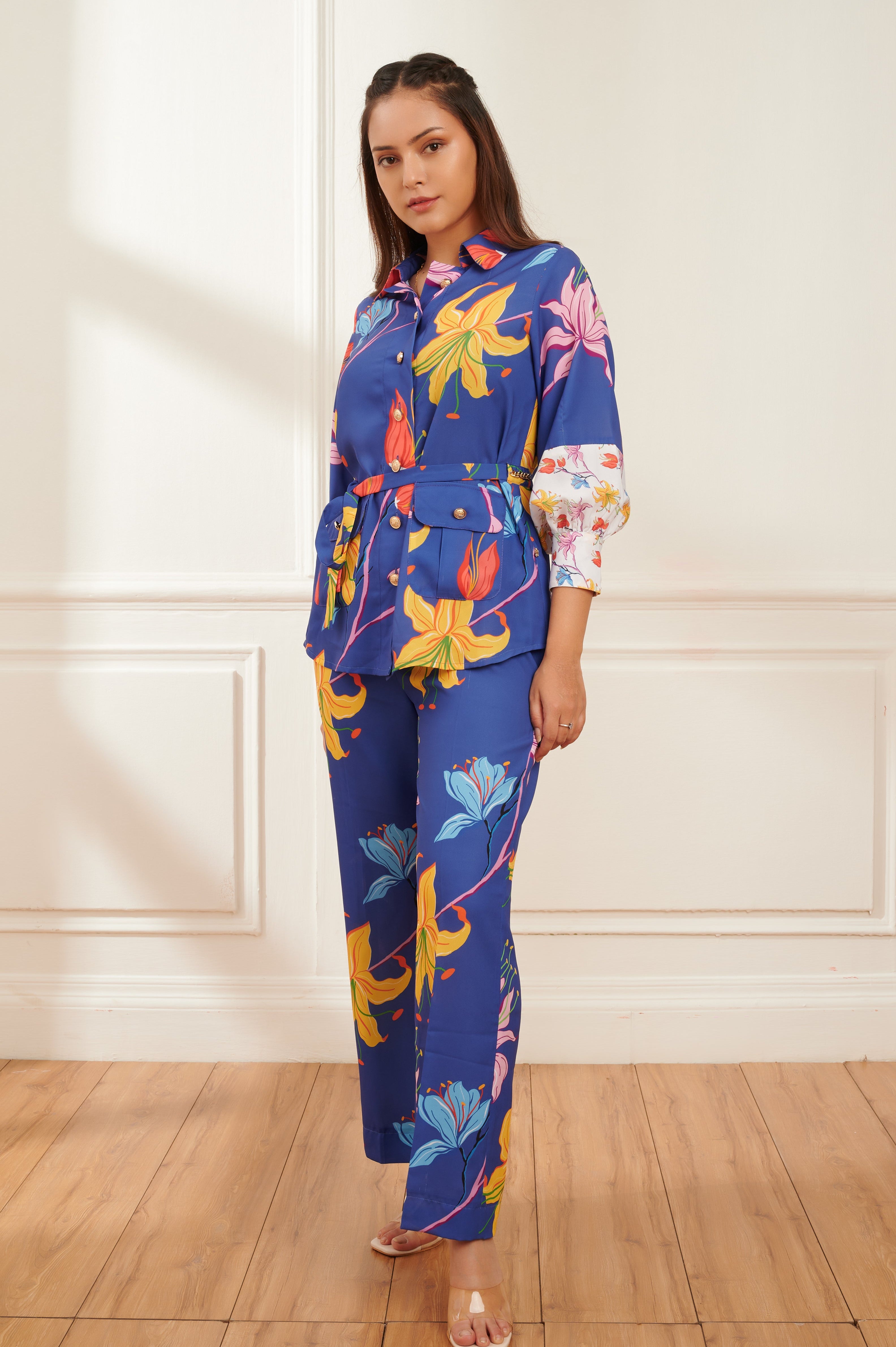 Hibiscus formal printed co-ord set for women - Haus of Handmade handcrafted clothing India