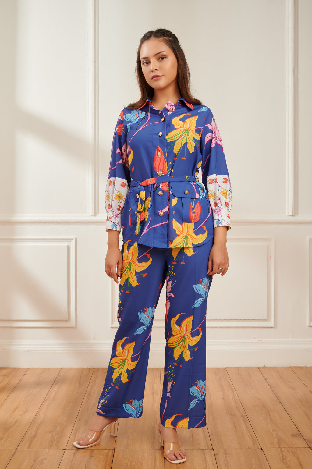Hibiscus formal printed co-ord set for women - Haus of Handmade handcrafted clothing India