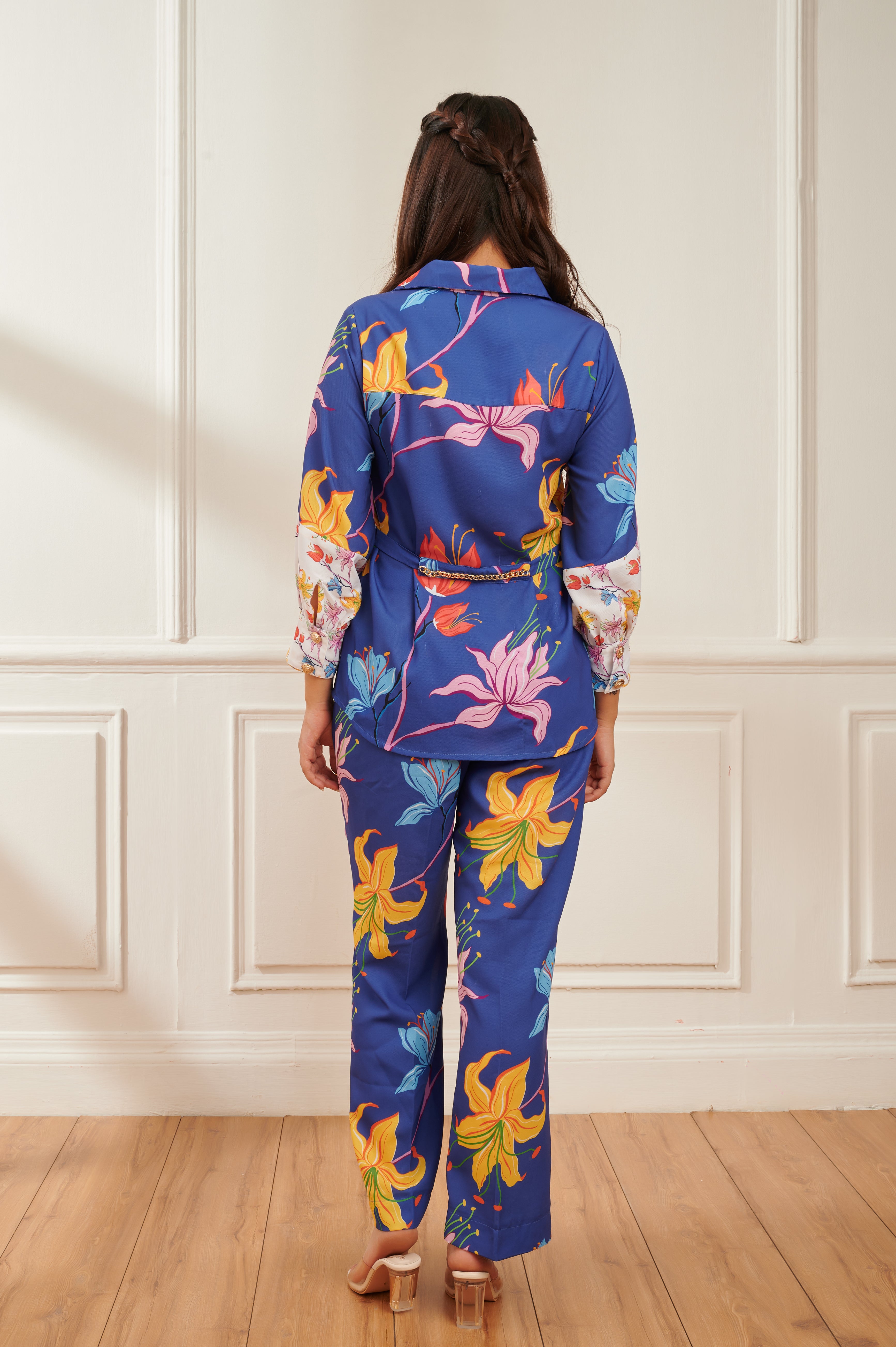 Hibiscus formal printed co-ord set for women - Haus of Handmade handcrafted clothing India
