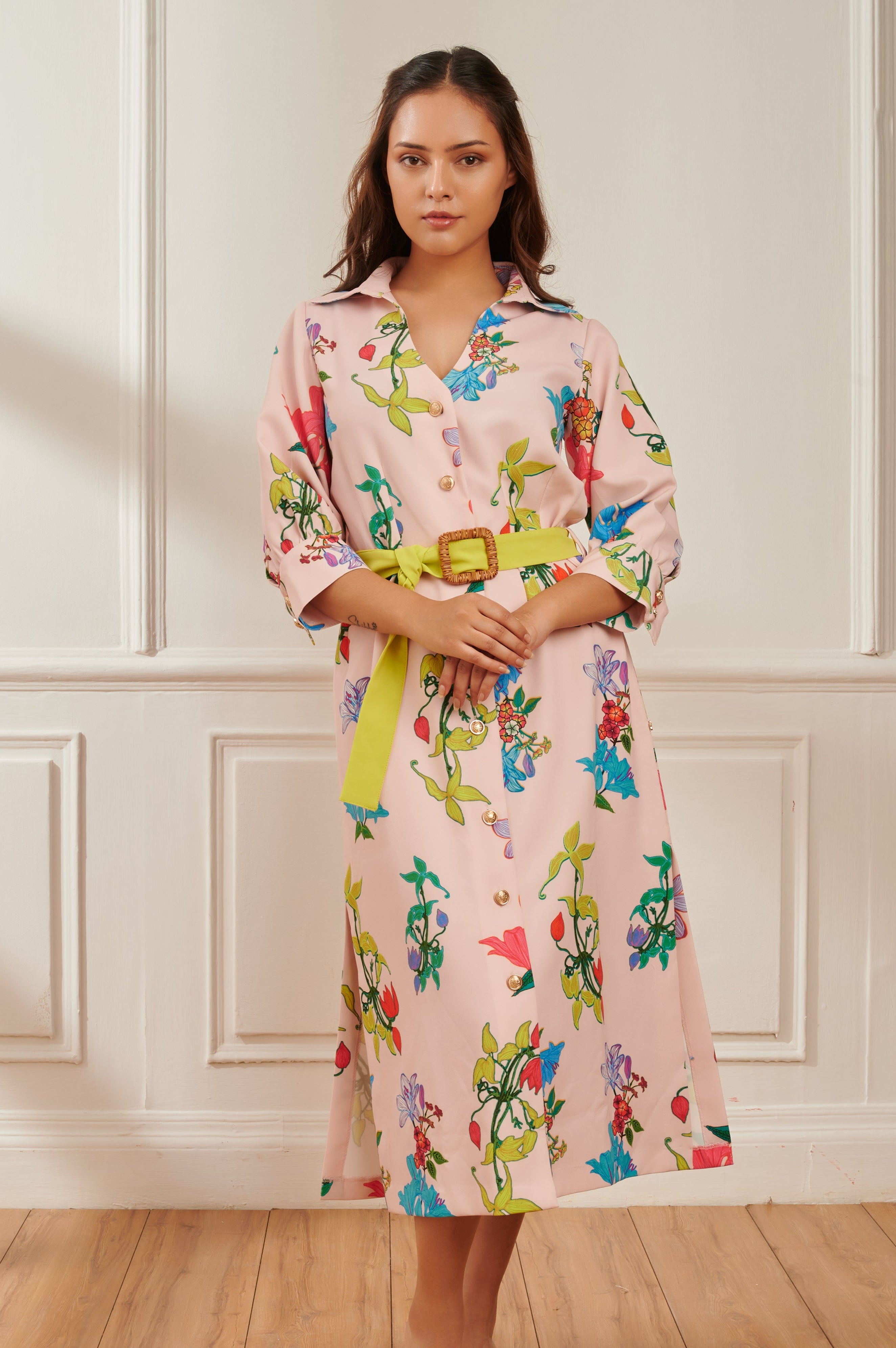 Bubblegum printed formal dress for women - Haus of Handmade handcrafted clothing India