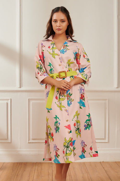 Bubblegum printed formal dress for women - Haus of Handmade handcrafted clothing India
