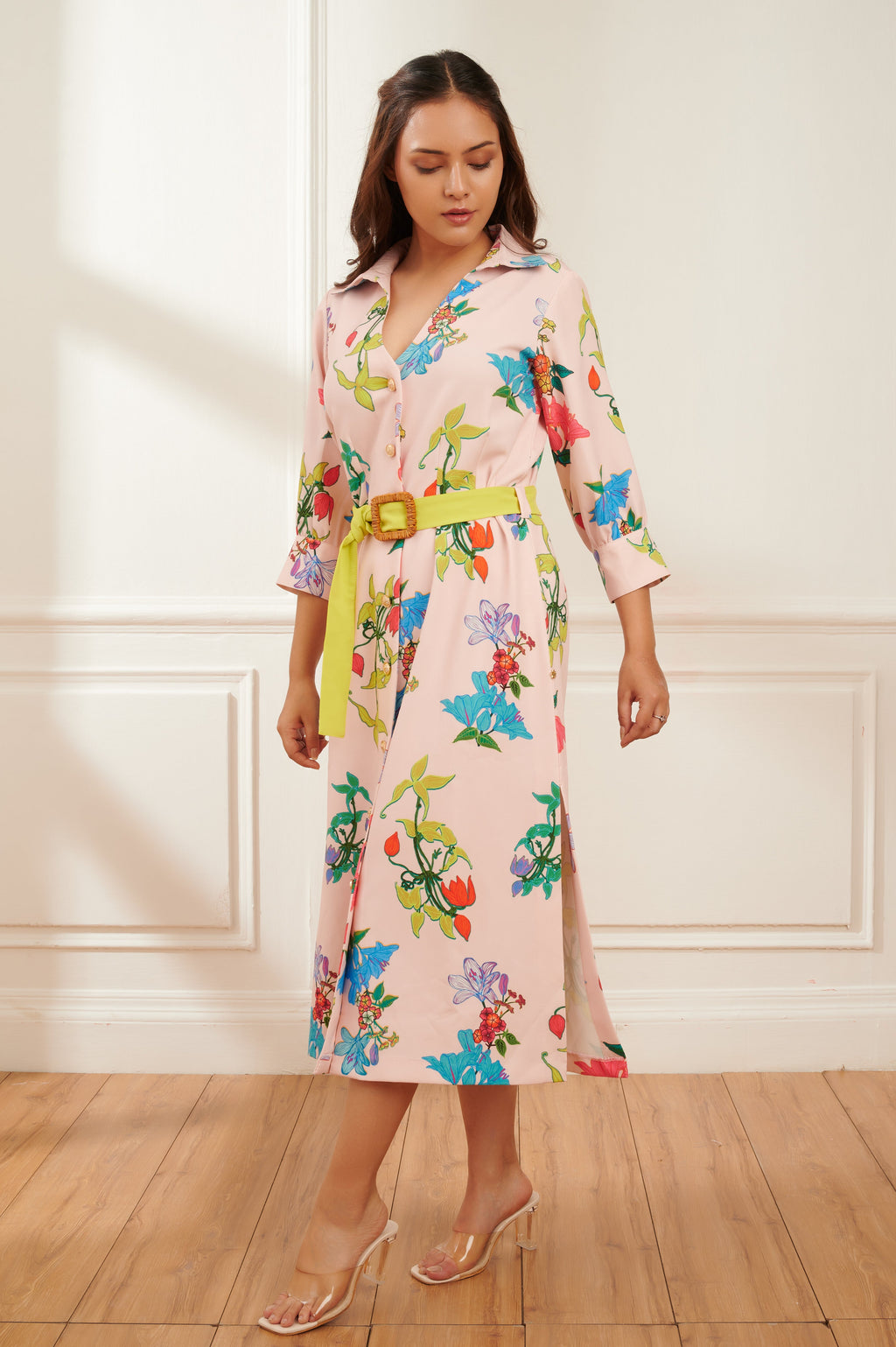 Bubblegum printed formal dress for women - Haus of Handmade handcrafted clothing India