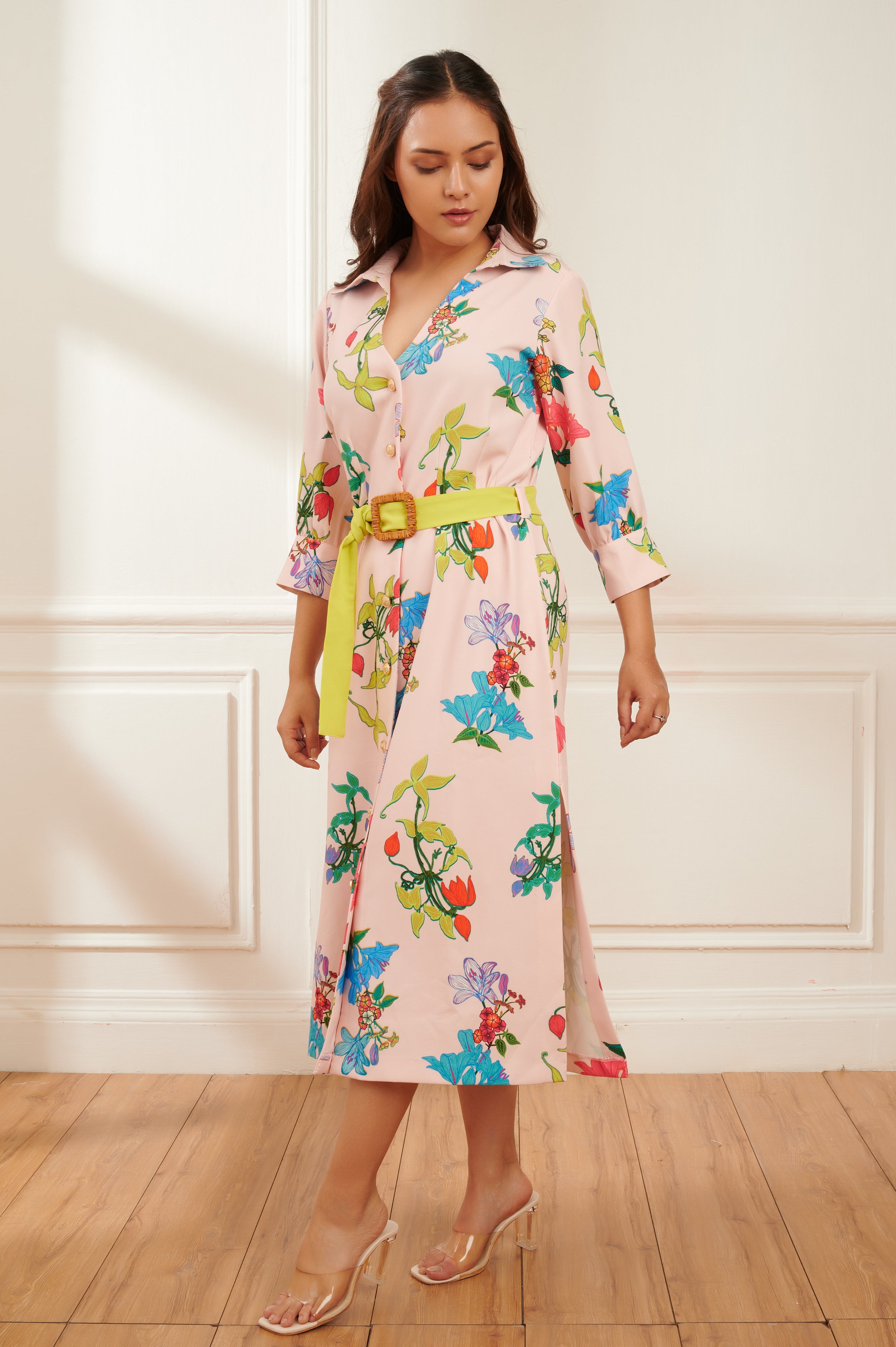 Bubblegum printed formal dress for women - Haus of Handmade handcrafted clothing India