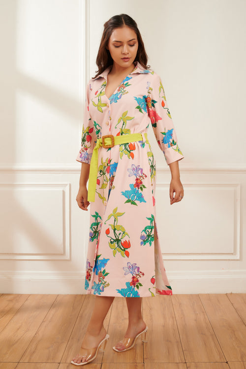 Bubblegum printed formal dress for women - Haus of Handmade handcrafted clothing India