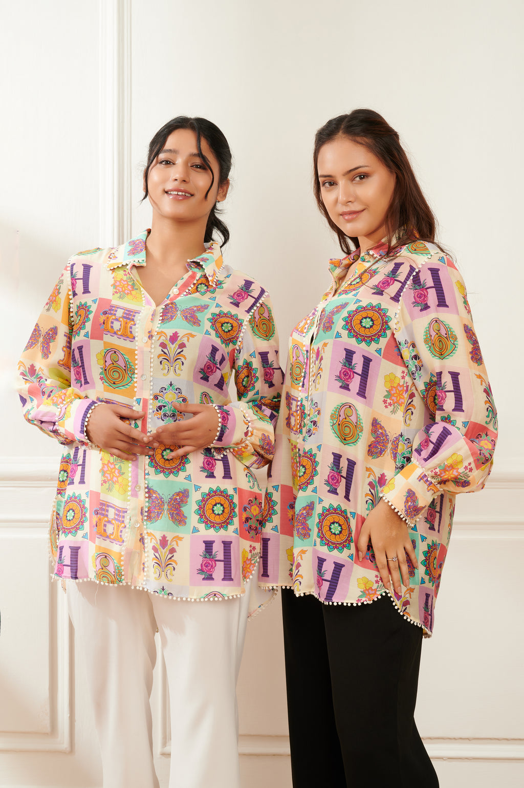 Insignia printed formal shirt for women - Haus of Handmade handcrafted clothing India