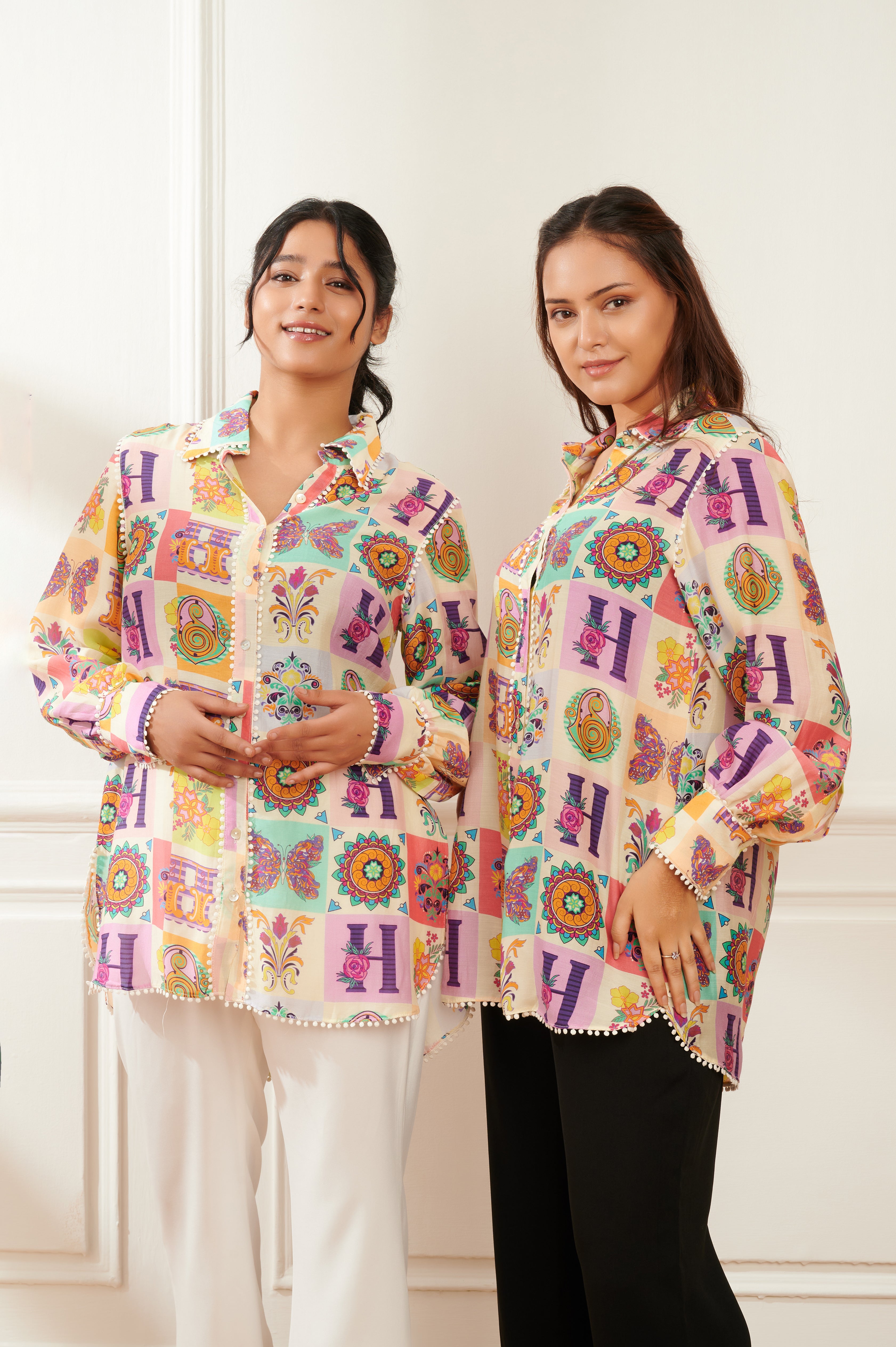 Insignia printed formal shirt for women - Haus of Handmade handcrafted clothing India