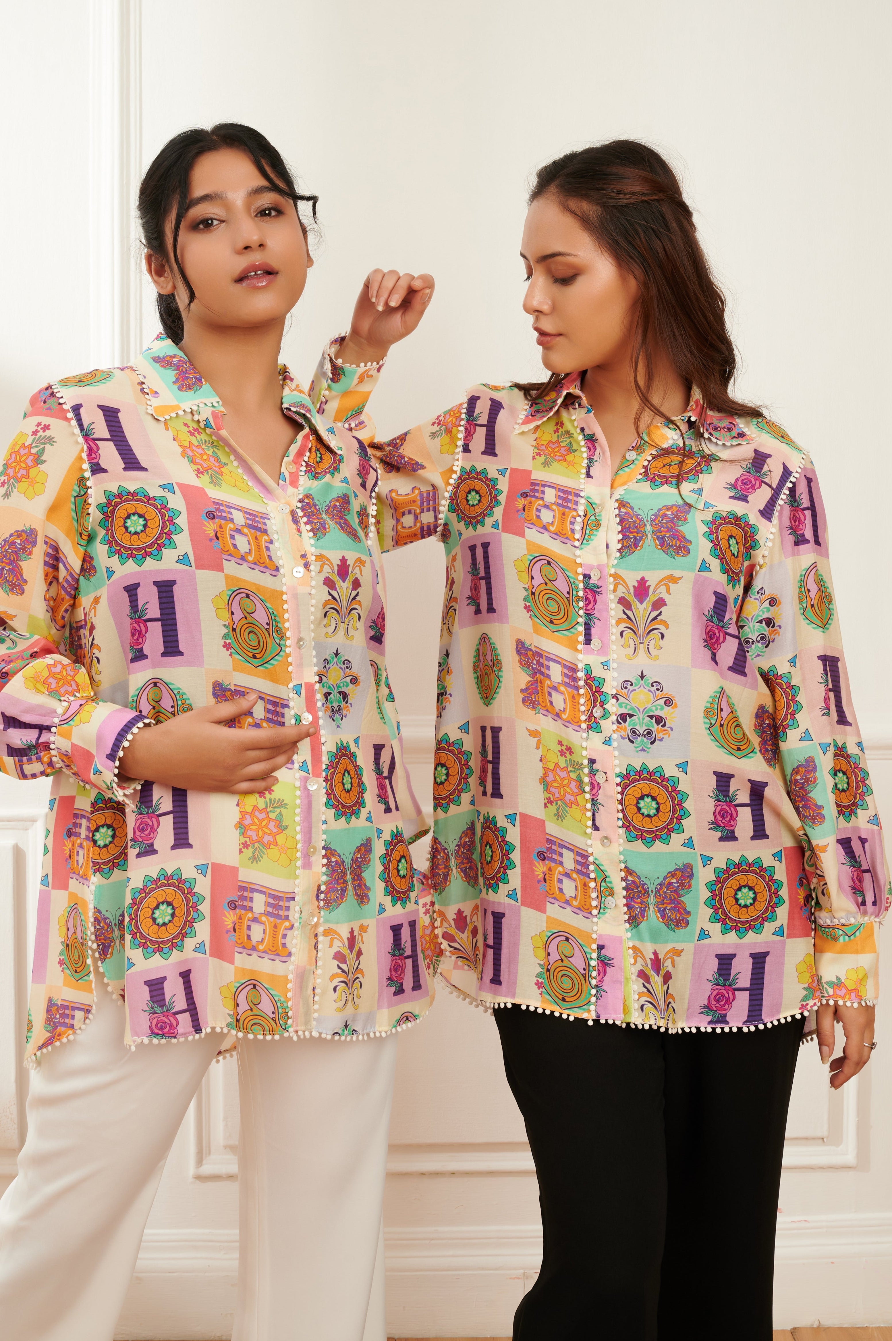 Insignia printed formal shirt for women - Haus of Handmade handcrafted clothing India