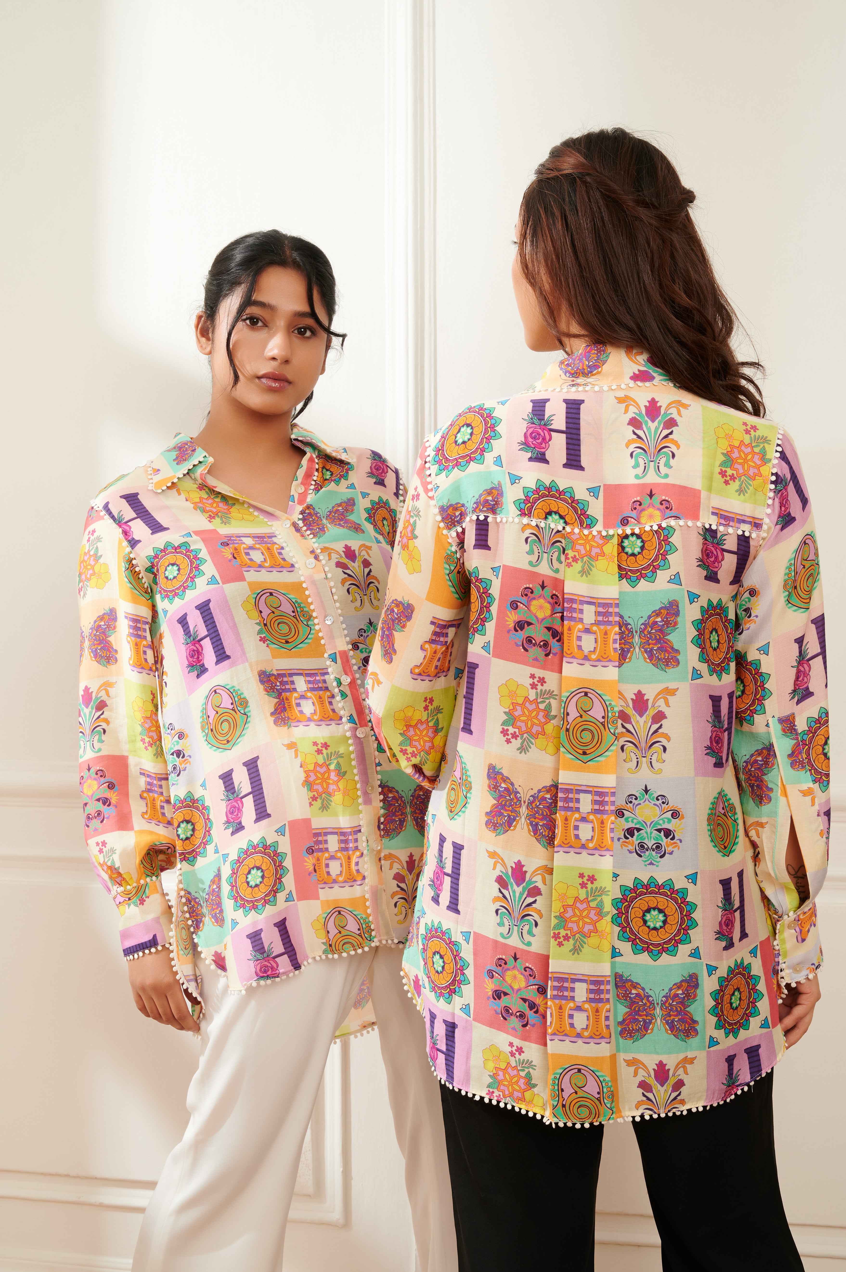 Insignia printed formal shirt for women - Haus of Handmade handcrafted clothing India