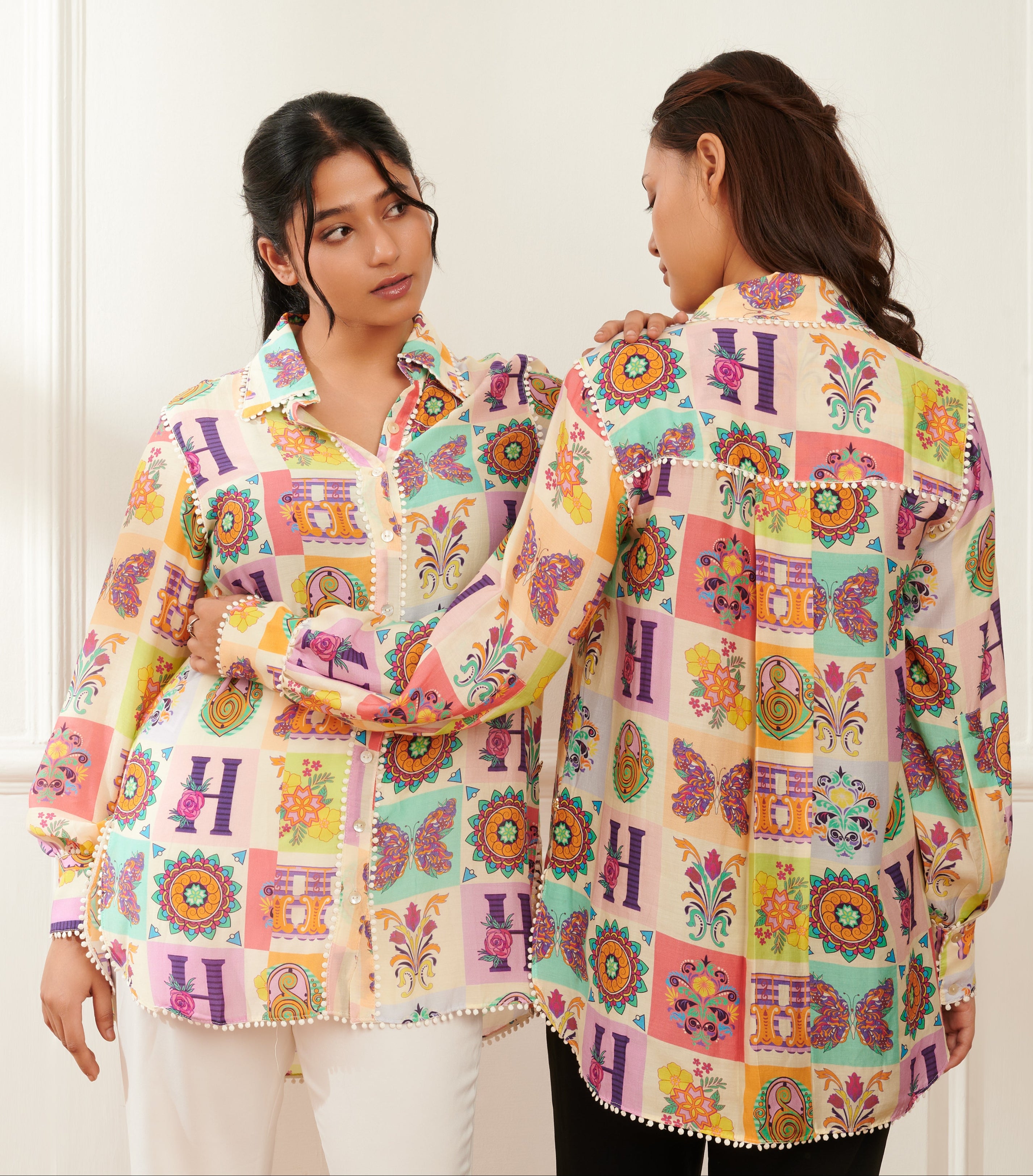 Insignia printed formal shirt for women - Haus of Handmade handcrafted clothing India