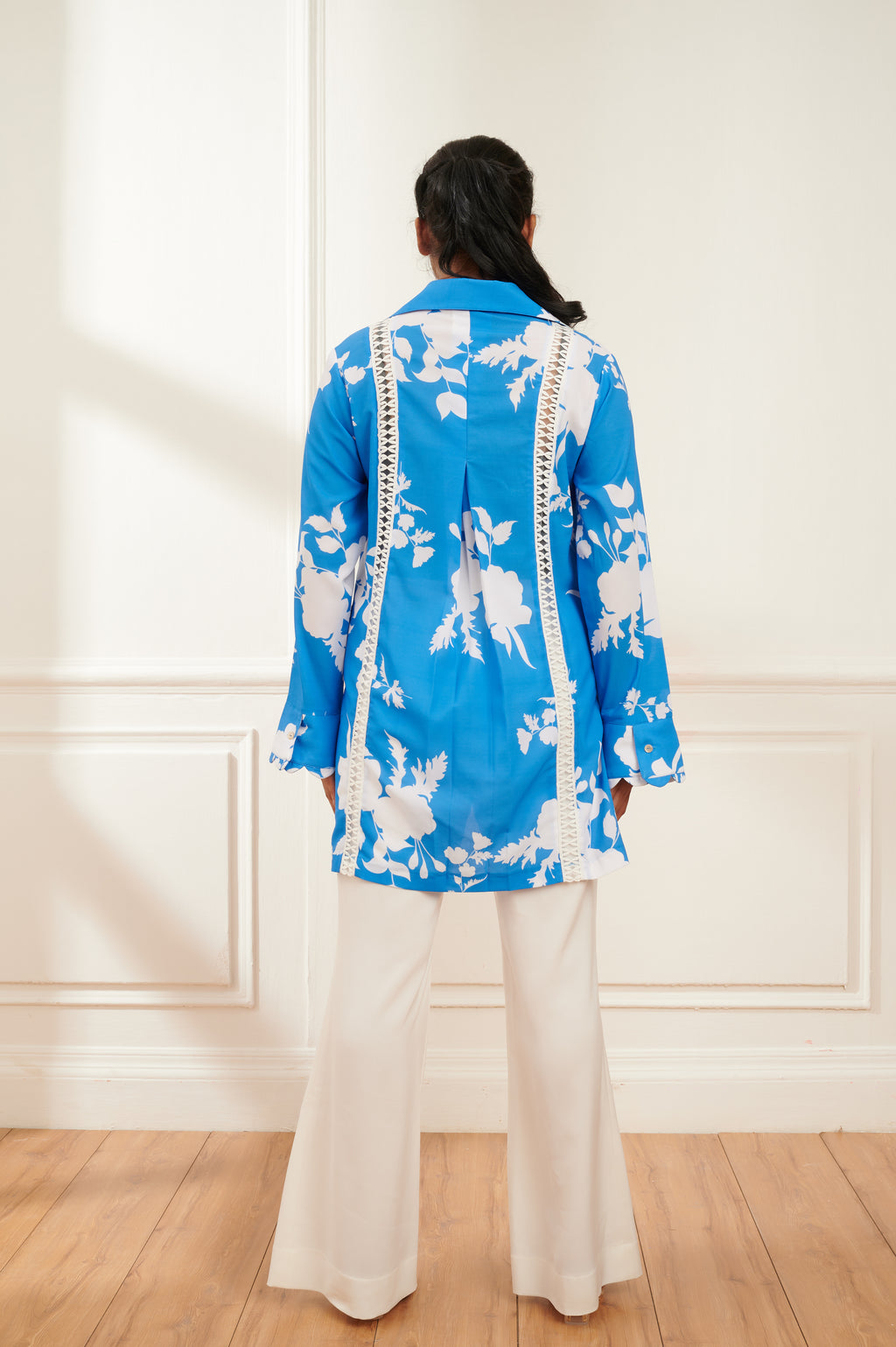 Azure printed formal shirt for women - Haus of Handmade handcrafted clothing India