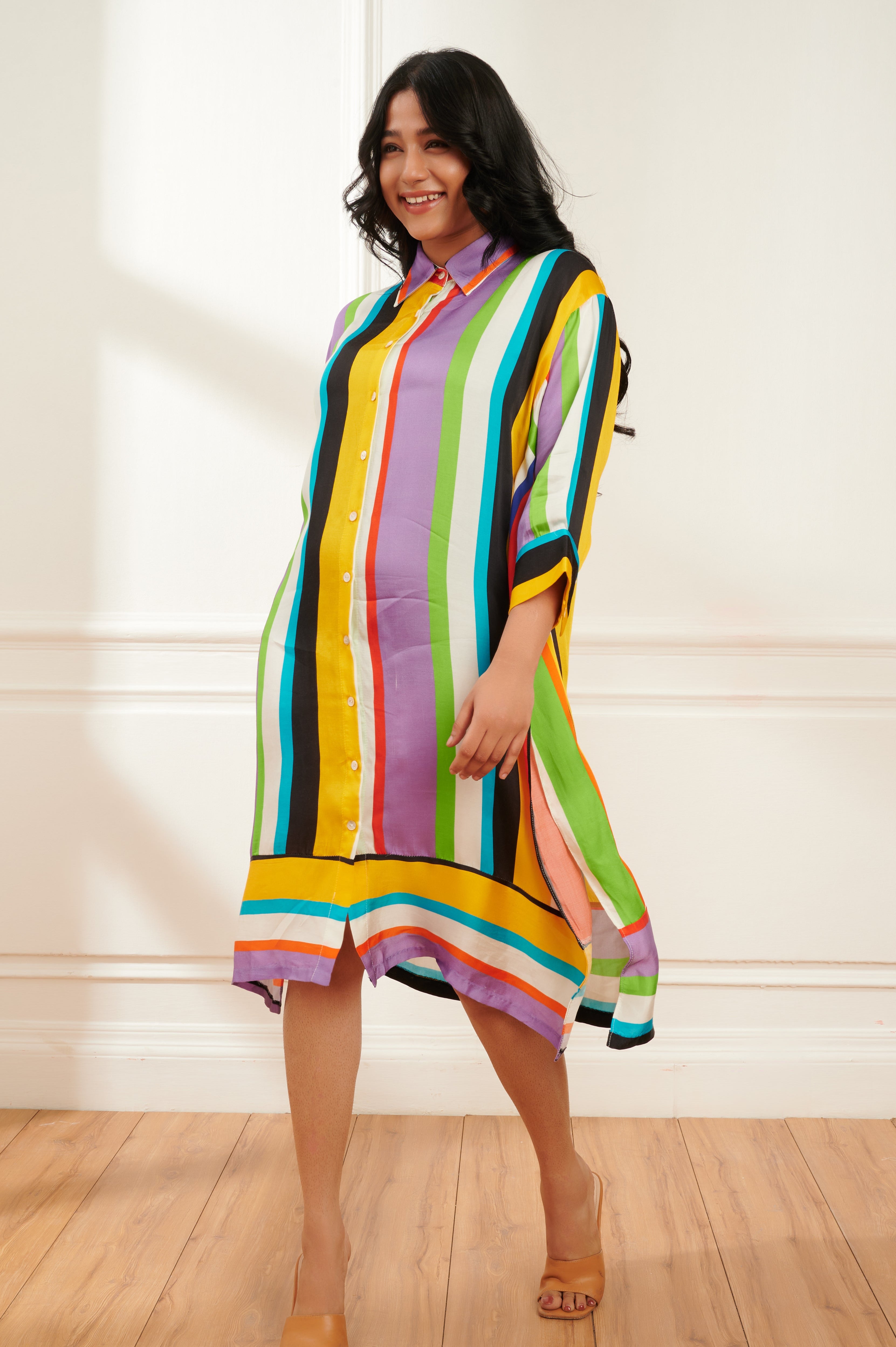 Crayola printed striped dress for women - Haus of Handmade handcrafted clothing India