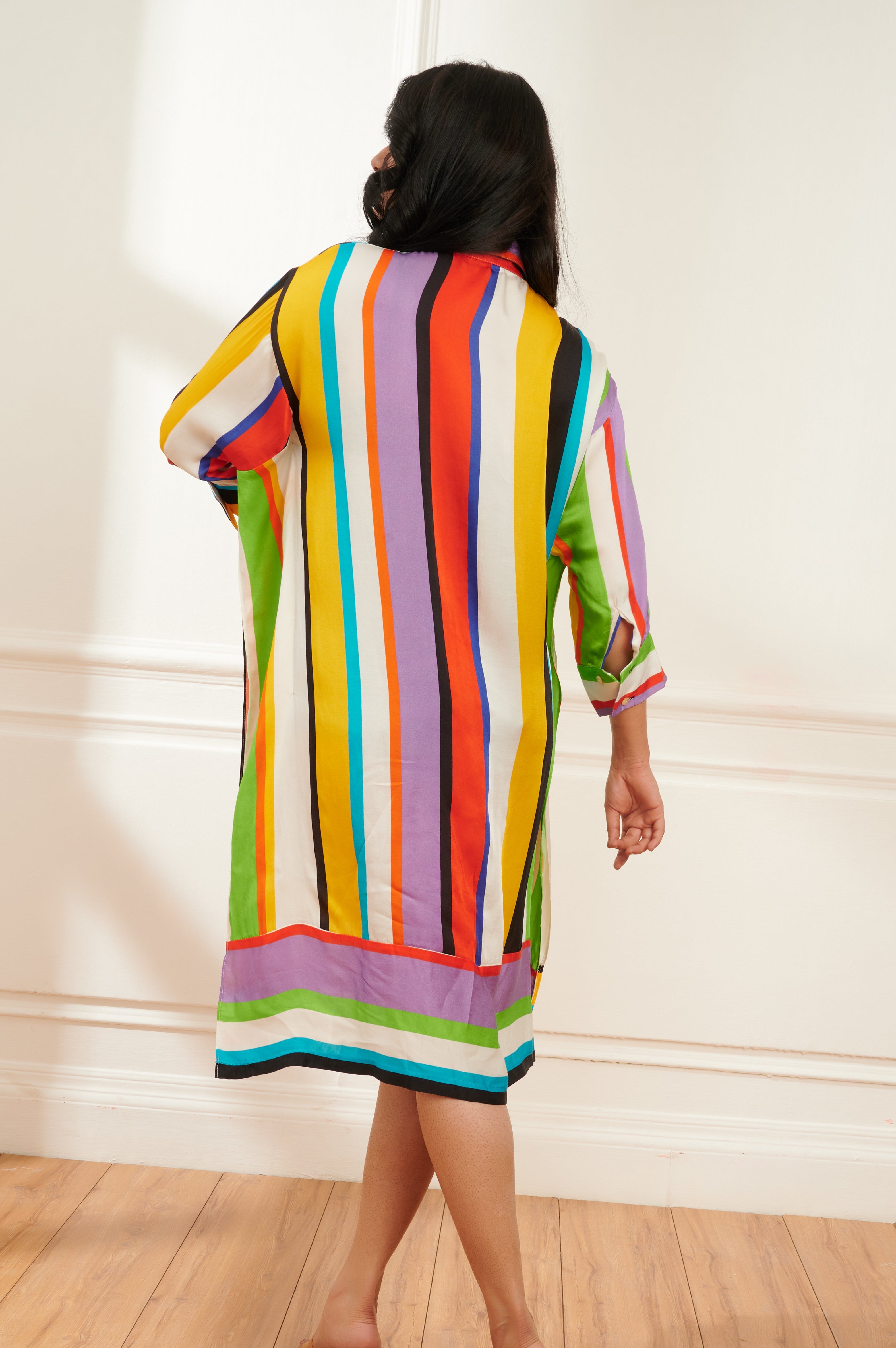 Crayola printed striped dress for women - Haus of Handmade handcrafted clothing India