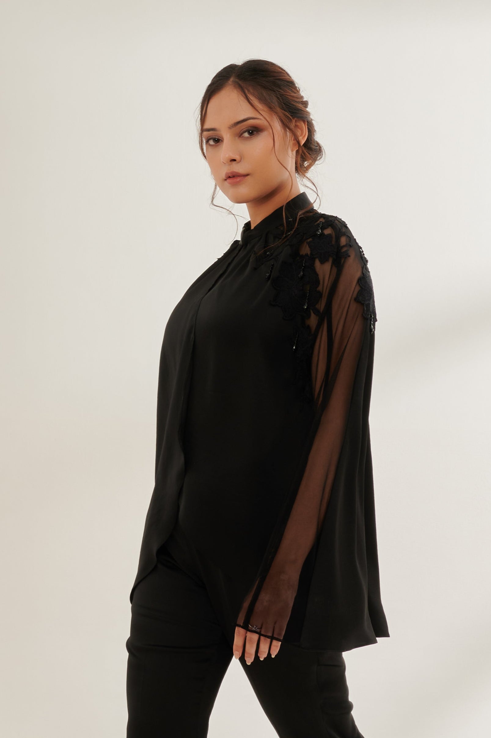 FLEUR formal black cape — back view | Haus of Handmade