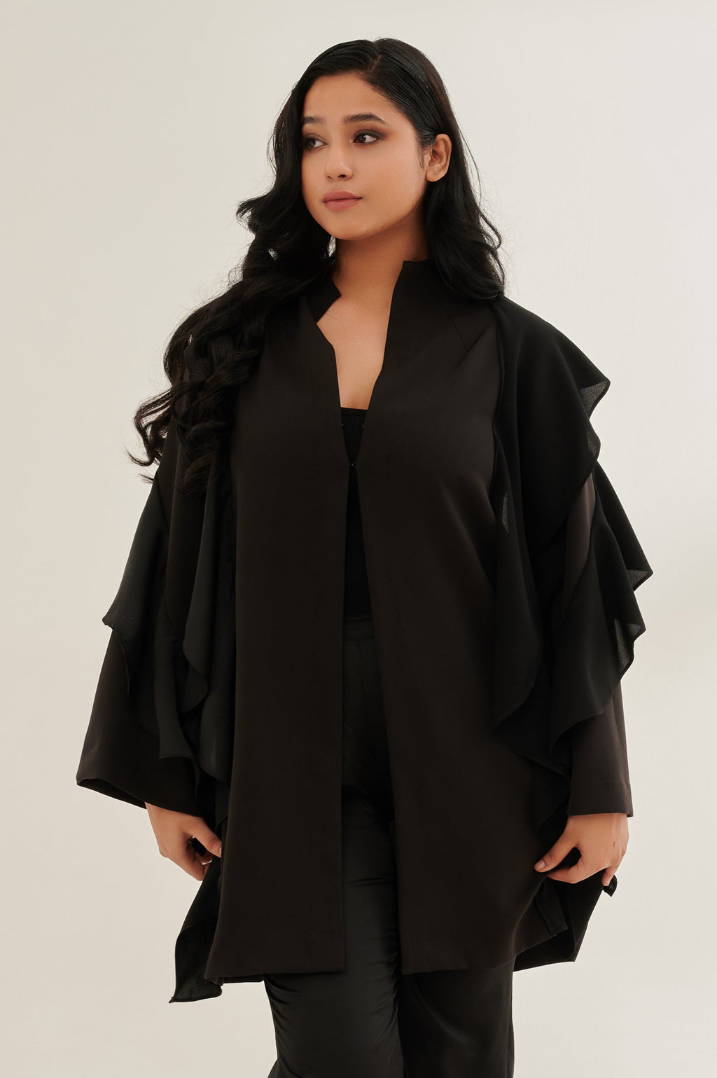 SOFISTIC formal cape in black — front view | Haus of Handmade