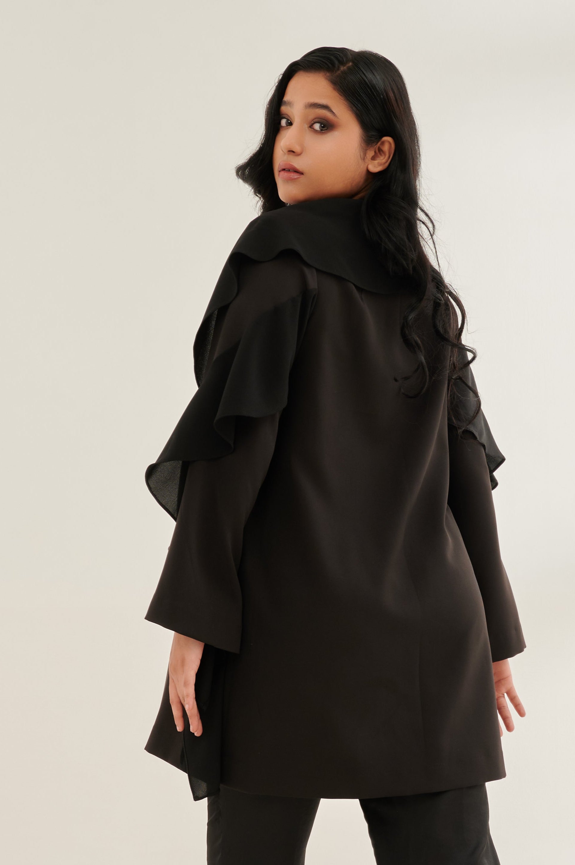 SOFISTIC formal cape in black — back view | Haus of Handmade