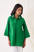 GREEN CHINTZ Sequin Shirt — front view | Haus of Handmade