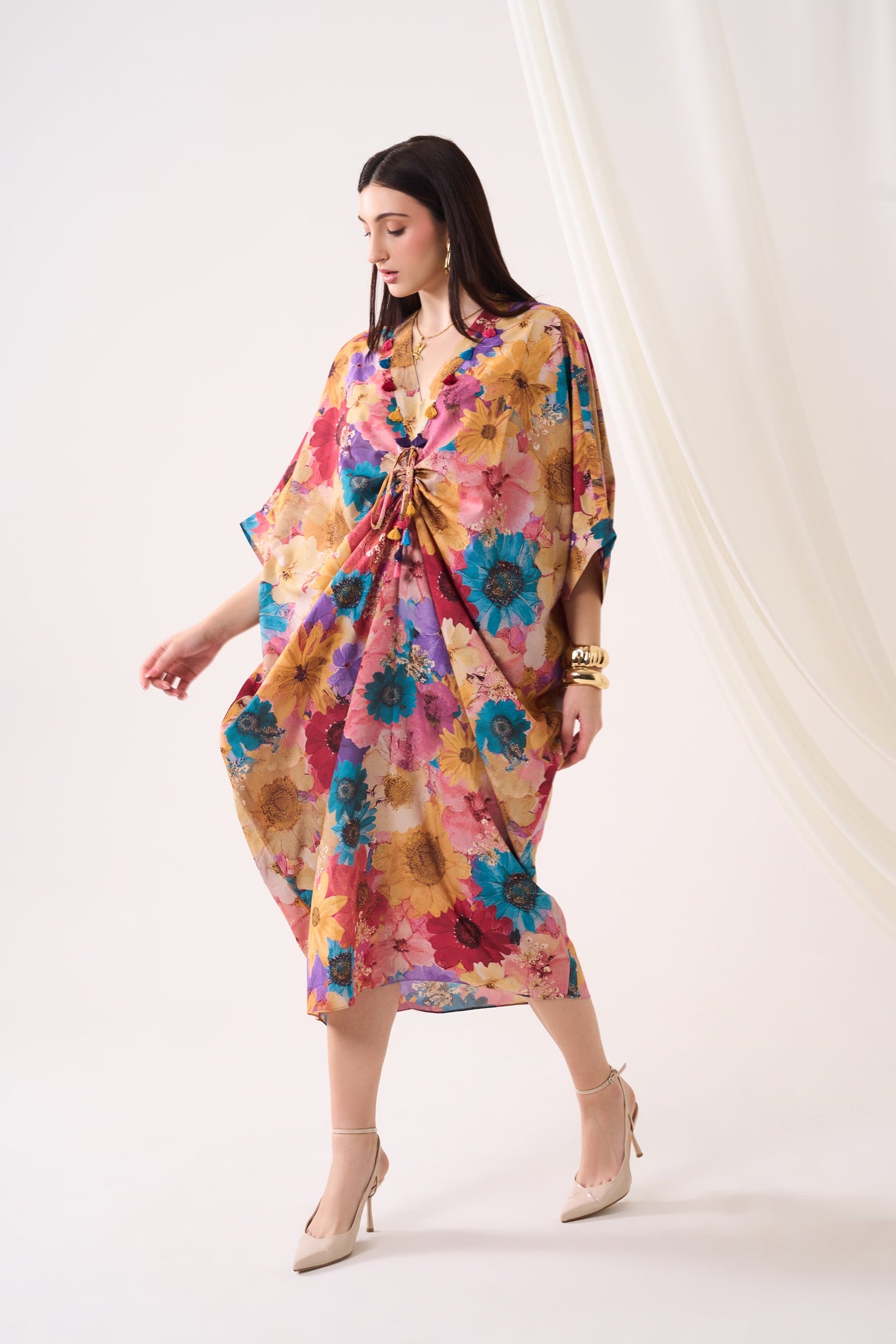 MUSTARD BLOOM Kaftan — front view | Haus of Handmade