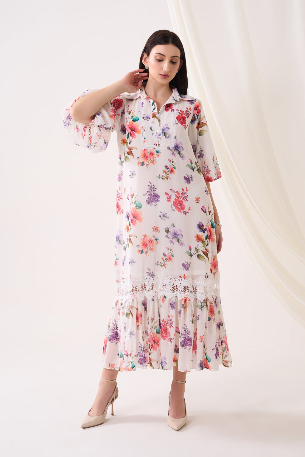 GARDENIA Georgette Long Dress — front view | Haus of Handmade