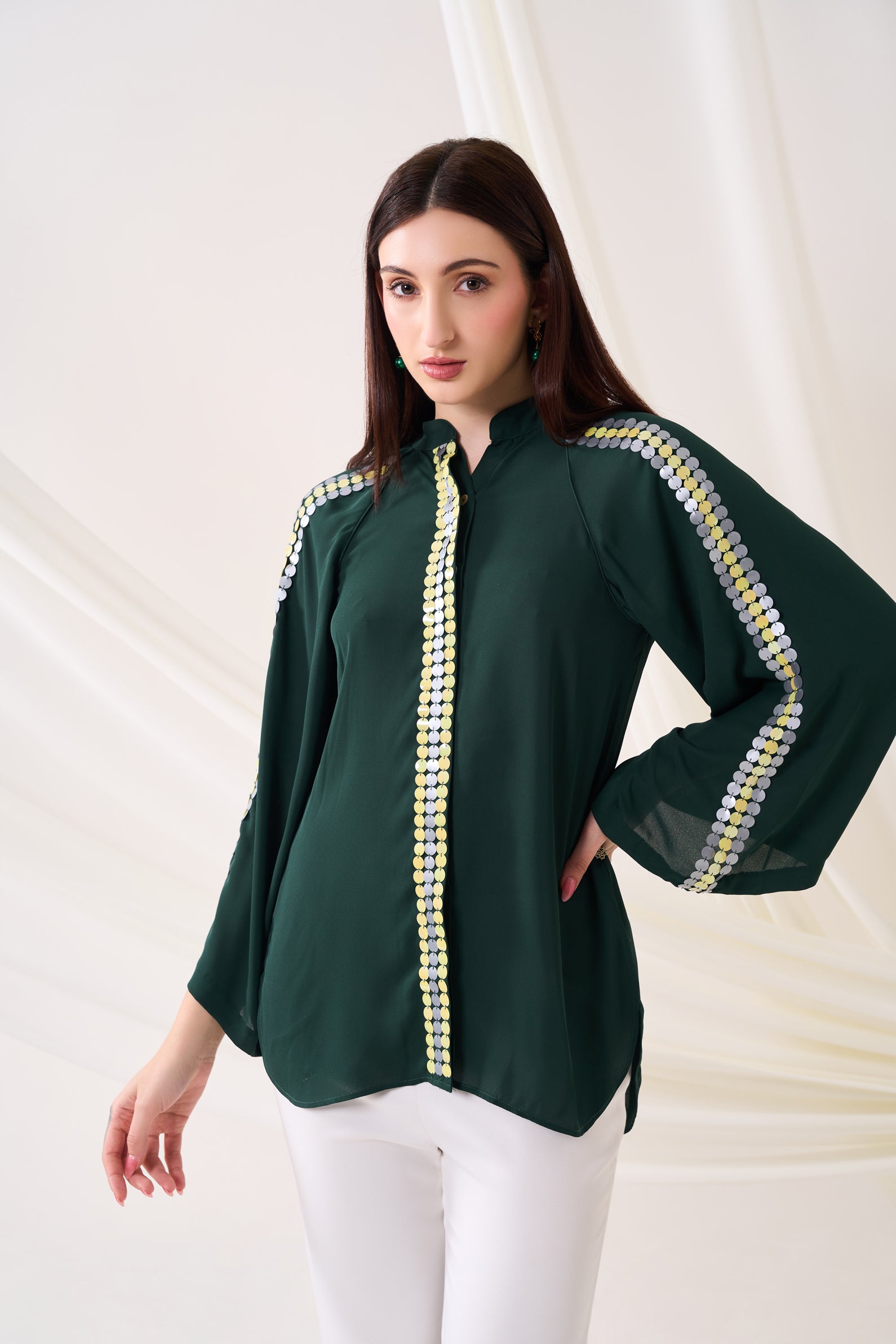 FOREST Sequined Shirt — front view | Haus of Handmade