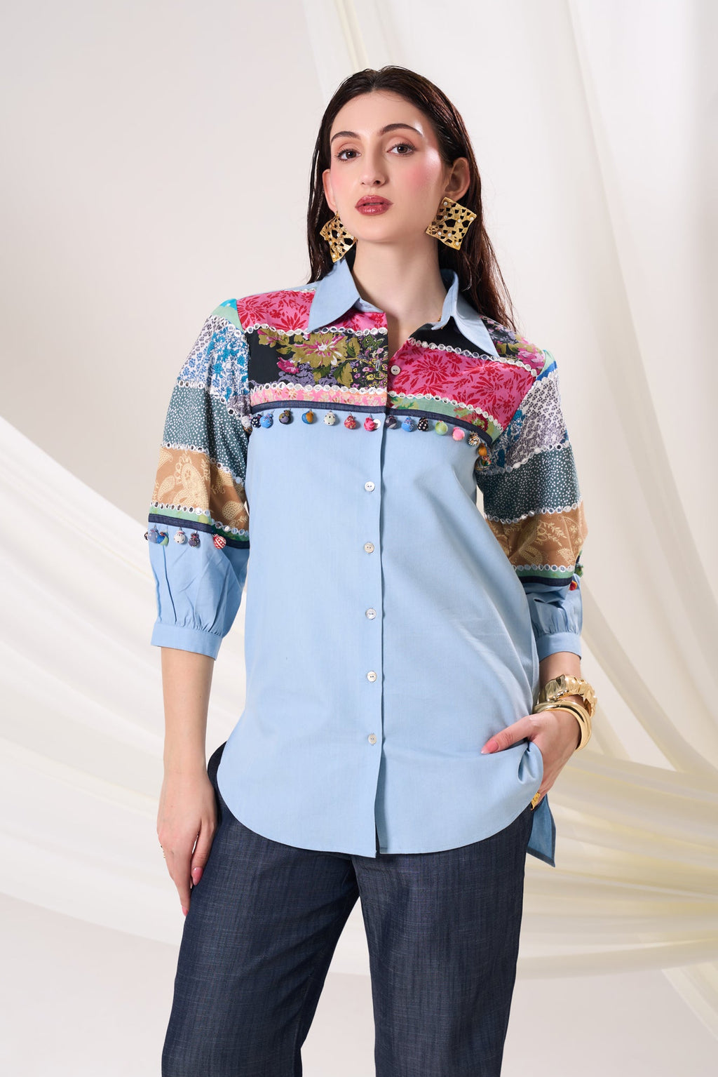 BANJARA Denim Shirt — front view | Haus of Handmade