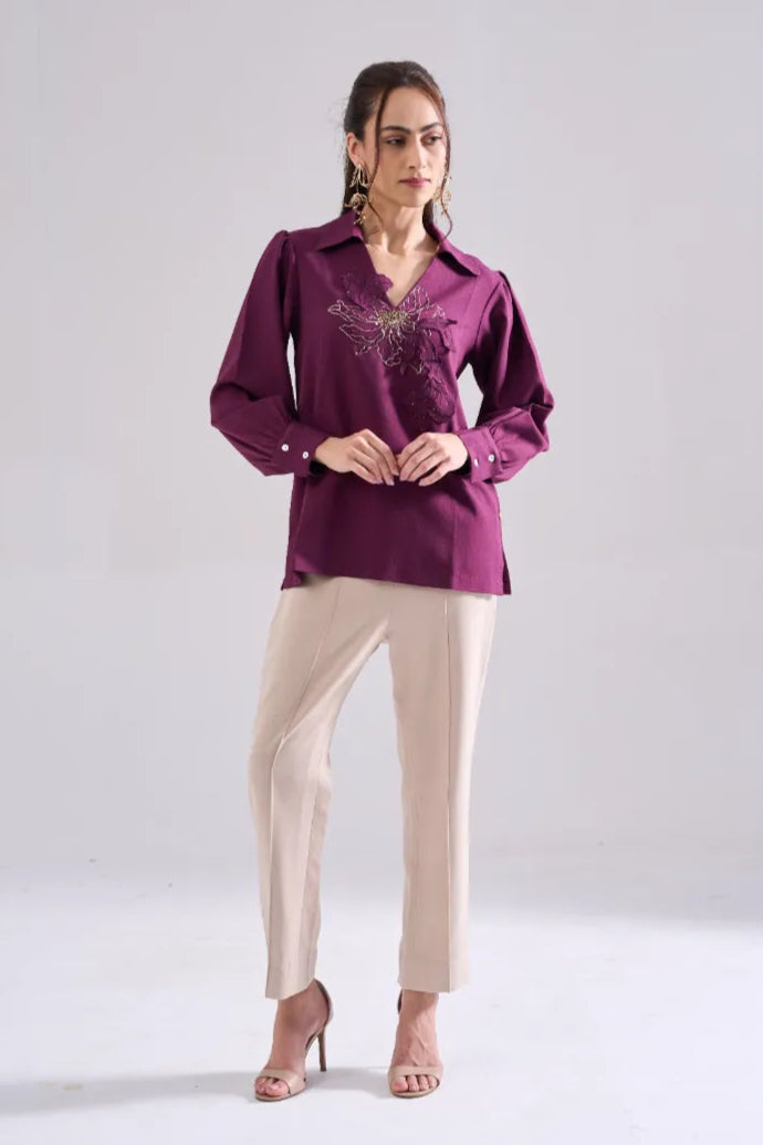 PLUM SEQUINED TOP