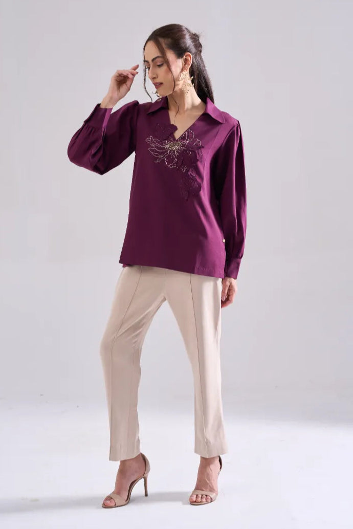 PLUM SEQUINED TOP