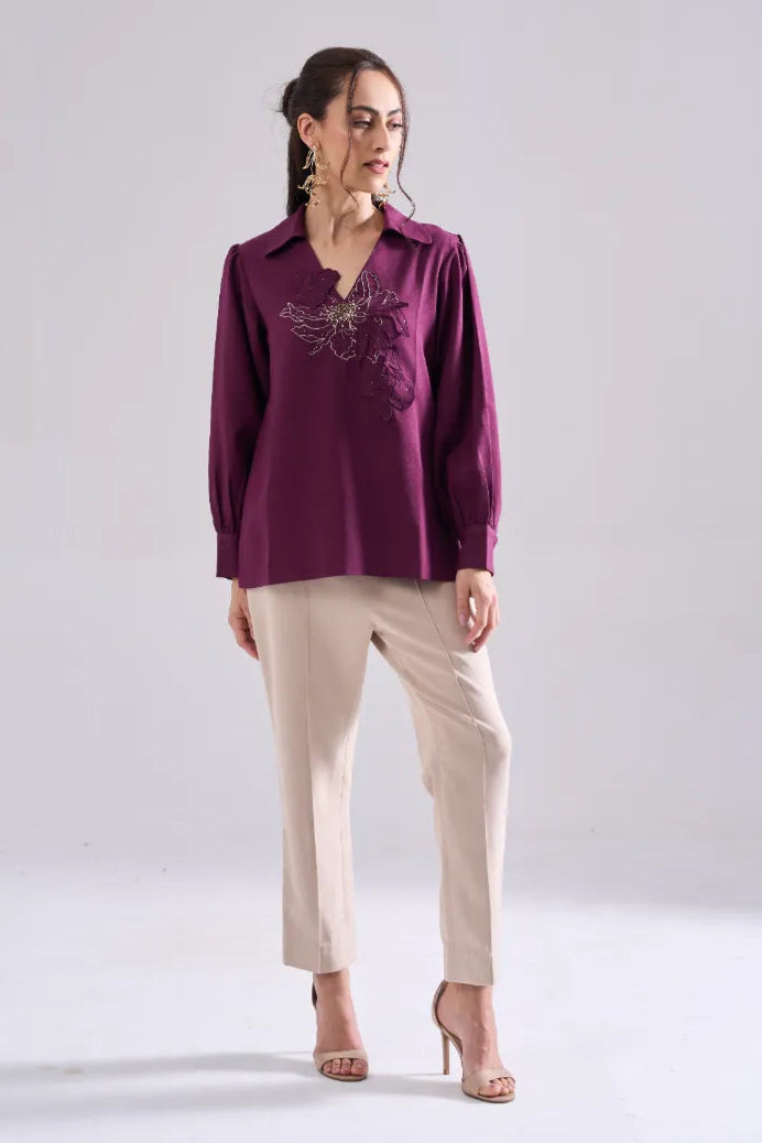 PLUM SEQUINED TOP