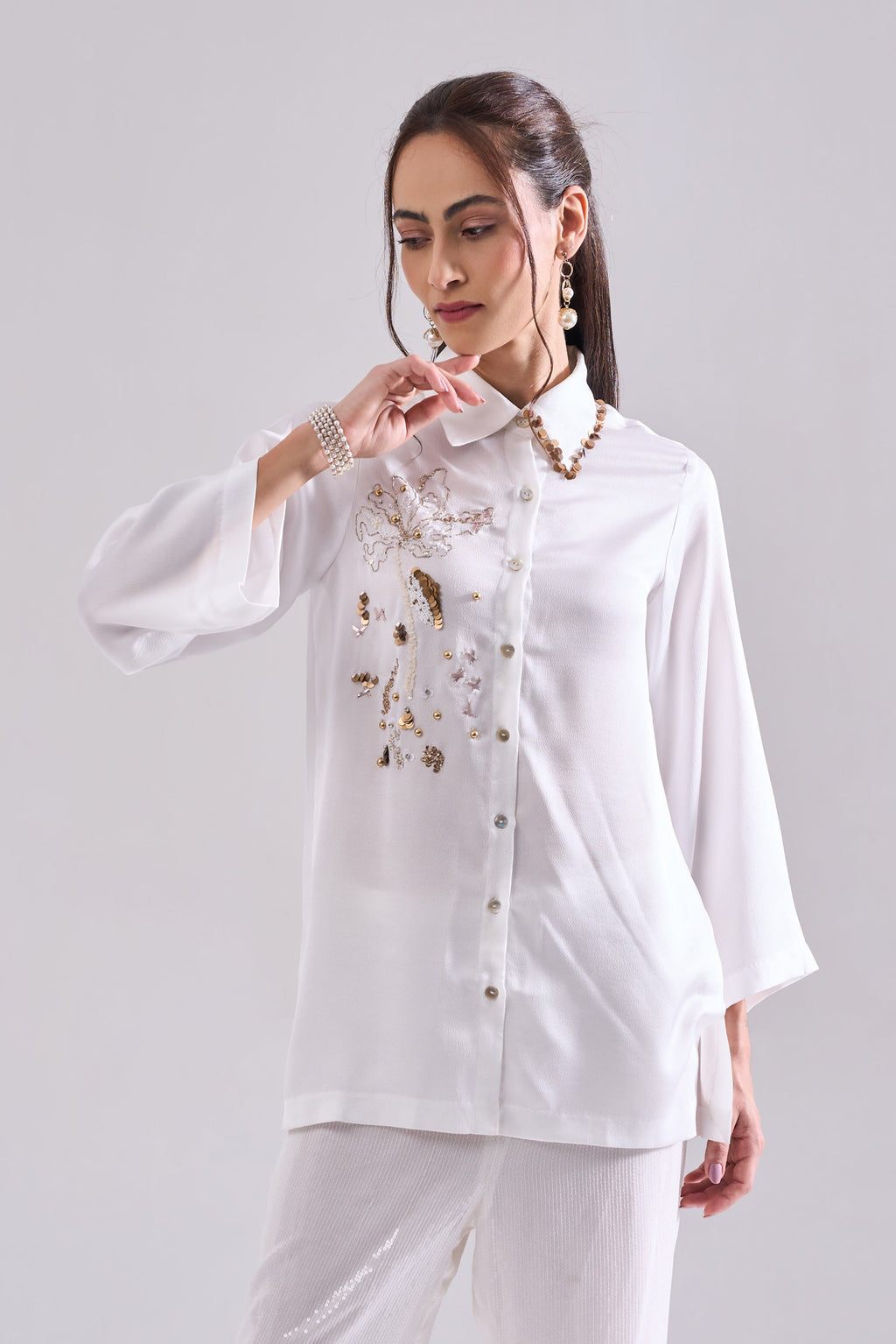 SNOWHITE Sequined Shirt — front view | Haus of Handmade